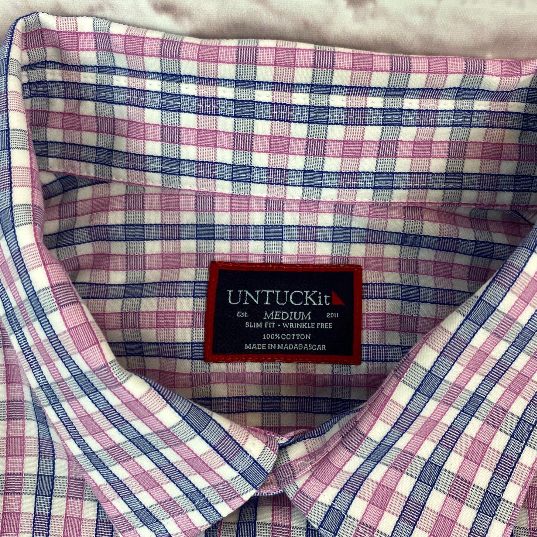 UNTUCKit UNTUCKit Button-Up Shirt Mens M Check Wrinkle Free Slim Fit Cotton Dolcetto Pink Blue White Size US M / EU 48-50 / 2 - 2 Thumbnail