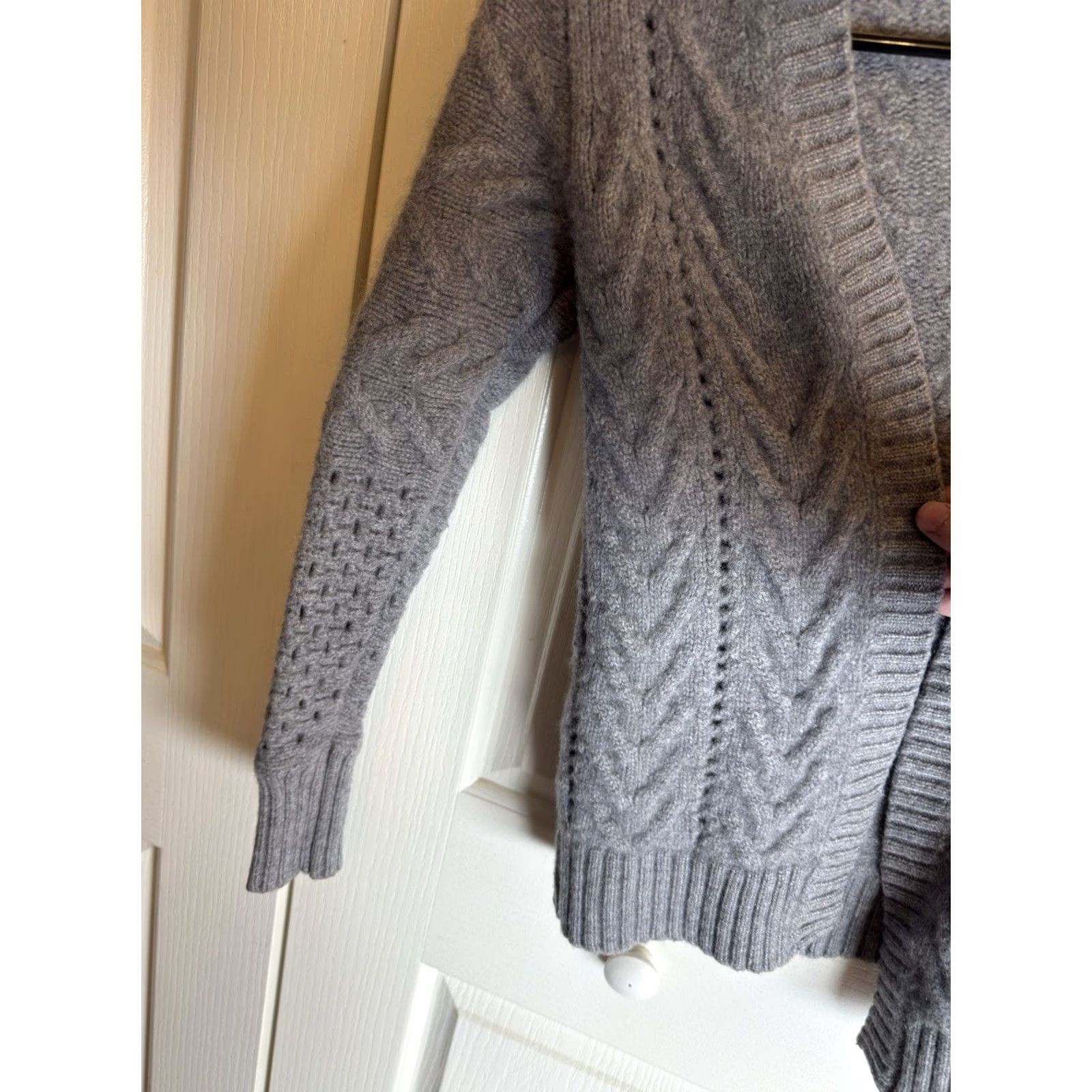 Bloomingdale's C by Bloomingdales 100% Cashmere Gray Open Front Fisherman Cardigan XXS Womens Sweater Knit Shirt Size XXS / US 00 / IT 34 - 5 Thumbnail