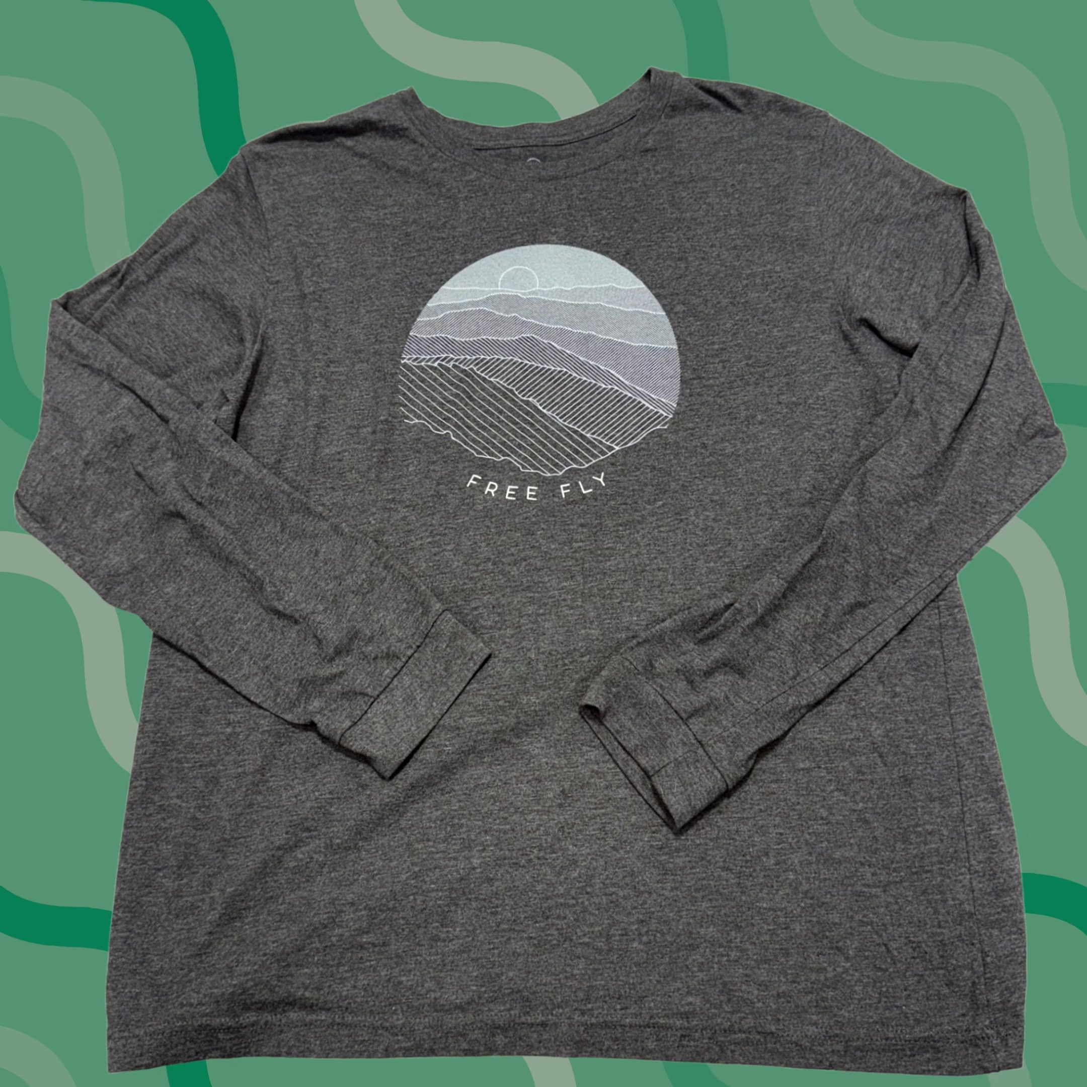 Vintage Free Fly T-Shirt Mens XL Gray Long Sleeve Tee Mountains Graphic Size US XL / EU 56 / 4 - 1 Thumbnail