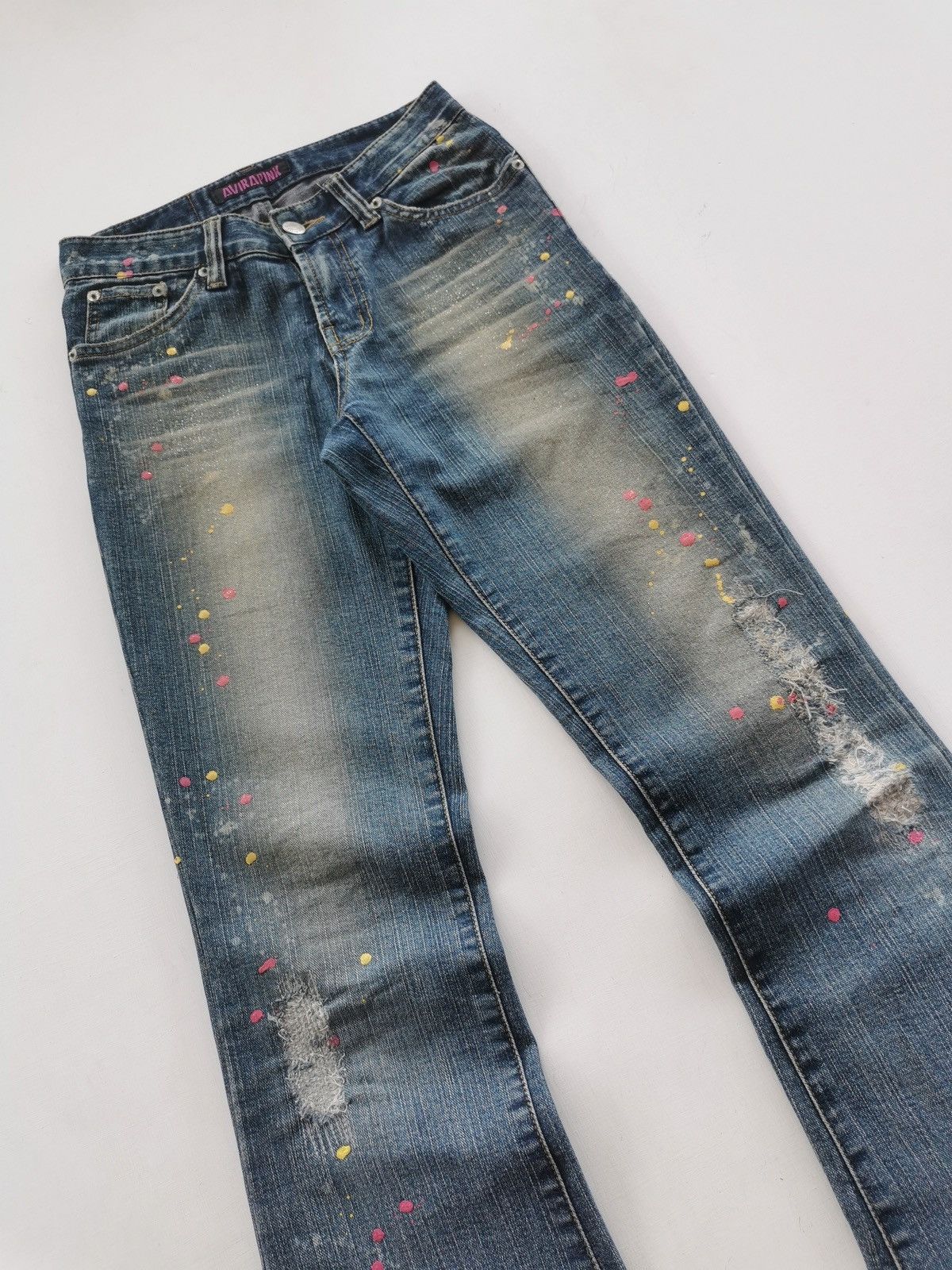 Japanese Brand Avira Pink Flare Paint Splash Denim Jeans Size 25" / US 0 / IT 36 - 4 Thumbnail