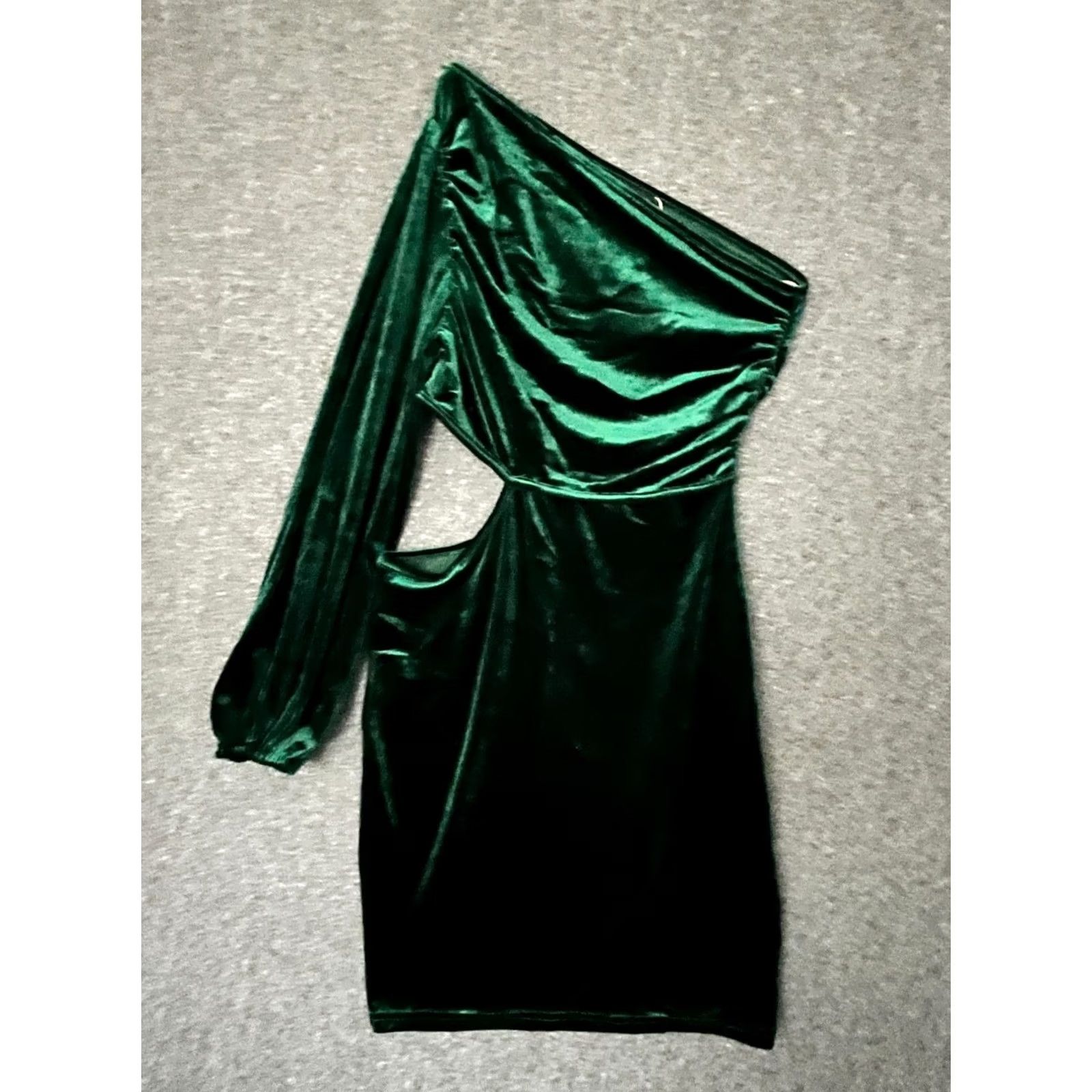 Vintage Simplee Hunter Green Velour One Shoulder Cutout Mini Dress M Women) Size M / US 6-8 / IT 42-44 - 2 Thumbnail