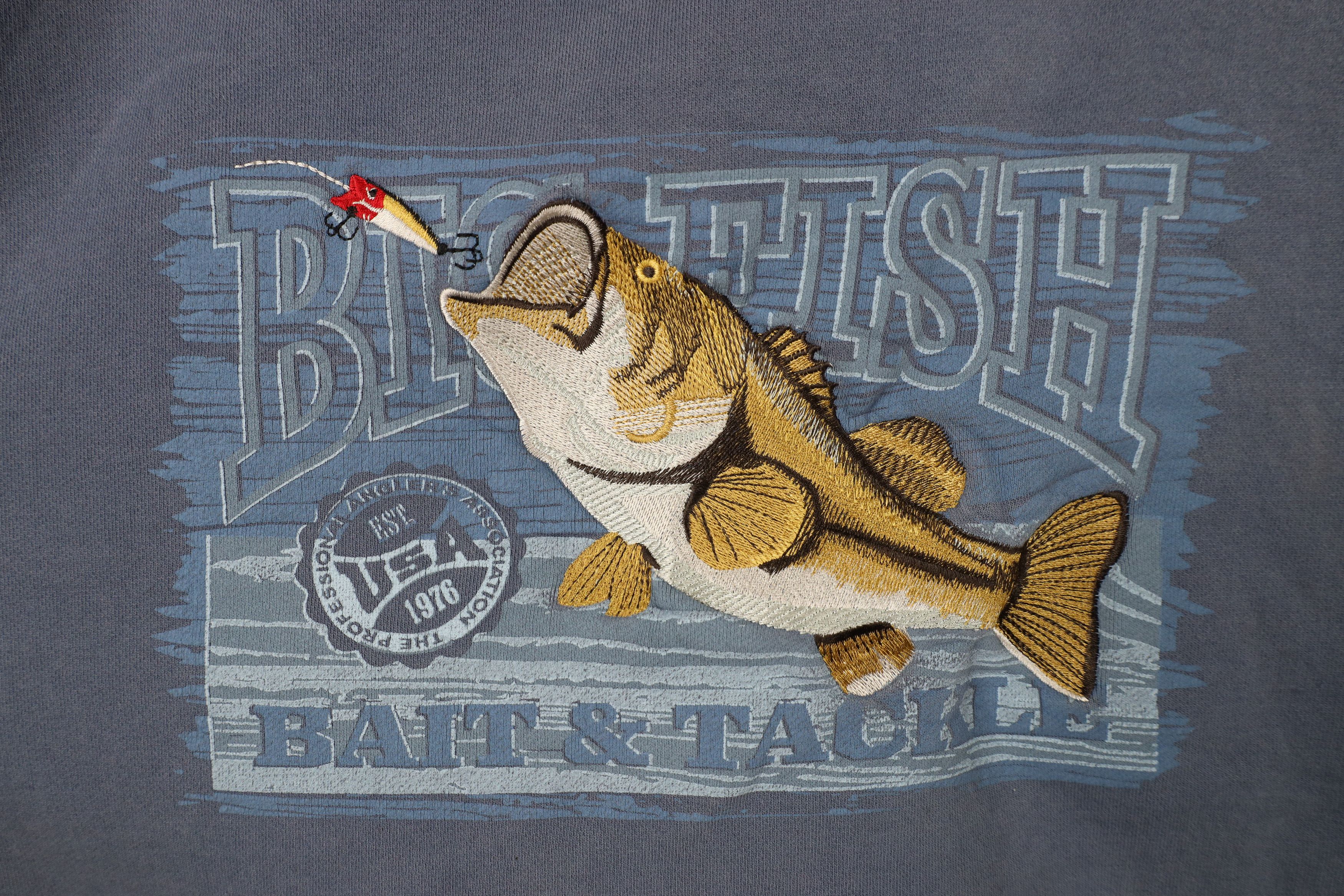 Vintage Vintage 90s Streetwear Big Fish Bass Fishing Sweatshirt Blue Size US XXL / EU 58 / 5 - 4 Thumbnail