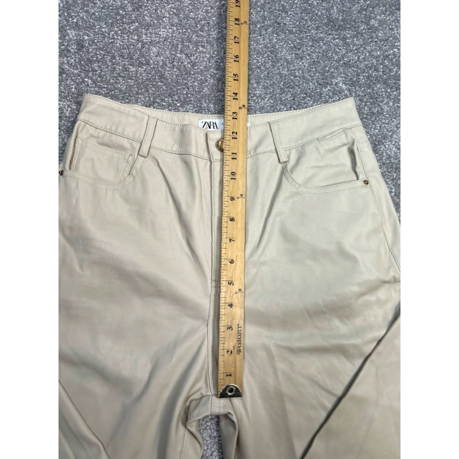 Zara Zara Pants Womens 6 Beige Ecru Faux Leather High Rise Straight Leg Streetwear Size 28" / US 6 / IT 42 - 4 Thumbnail