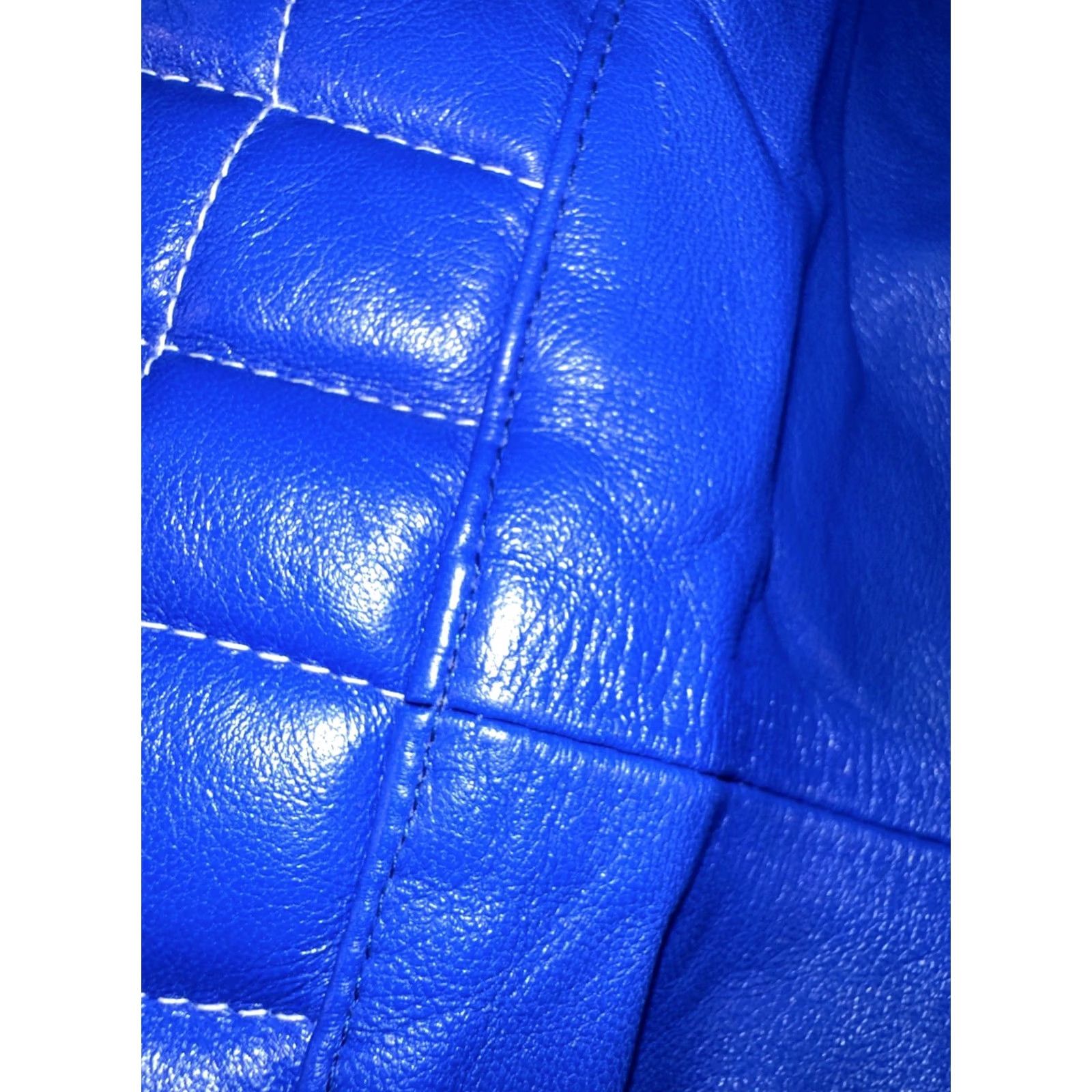 Vintage Blue Leather Moto Biker Pants 42x34 Medusa RiRi Zippers Quilted Men XS? Size US 42 / EU 58 - 7 Thumbnail