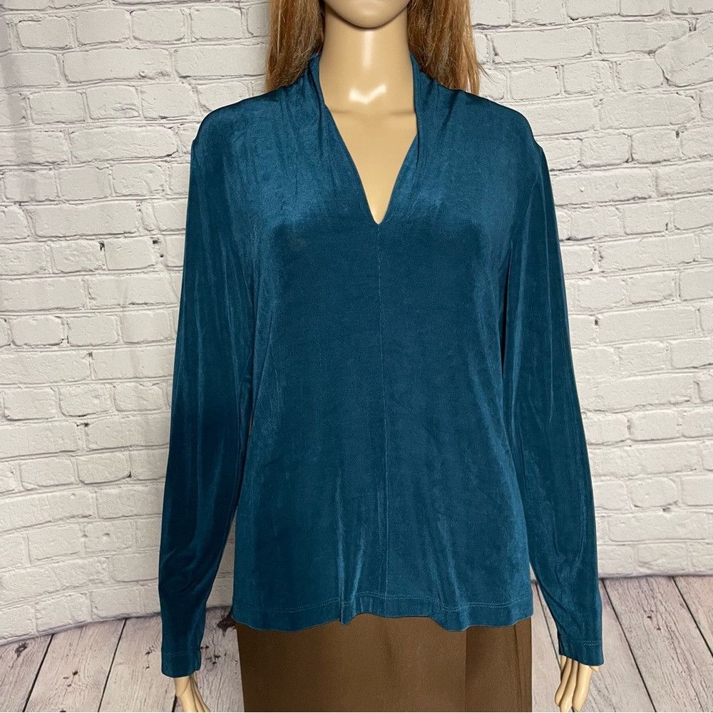 Chicos Chico's Travelers Turquoise Liquid Knit V-Neck Top Size 2 U Size L / US 10 / IT 46 - 2 Thumbnail