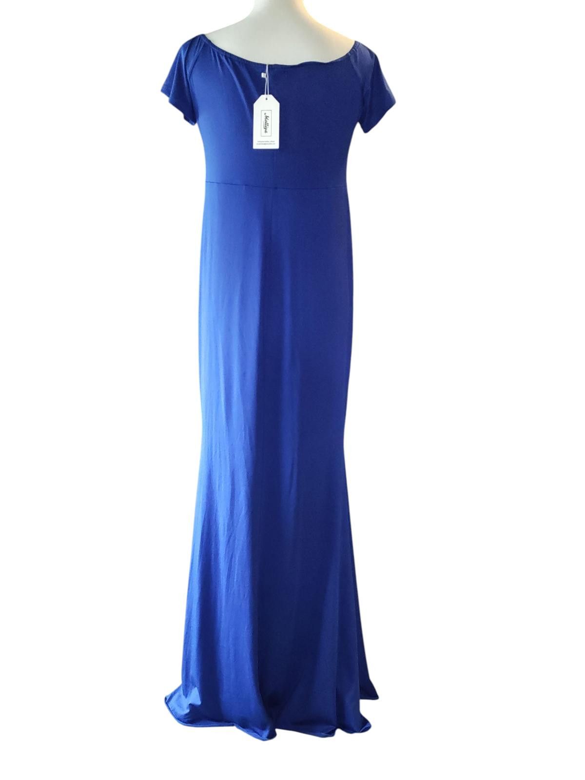 Designer Elegant Blue Evening Dress with Short Sleeves by Malliya Size M / US 6-8 / IT 42-44 - 5 Thumbnail