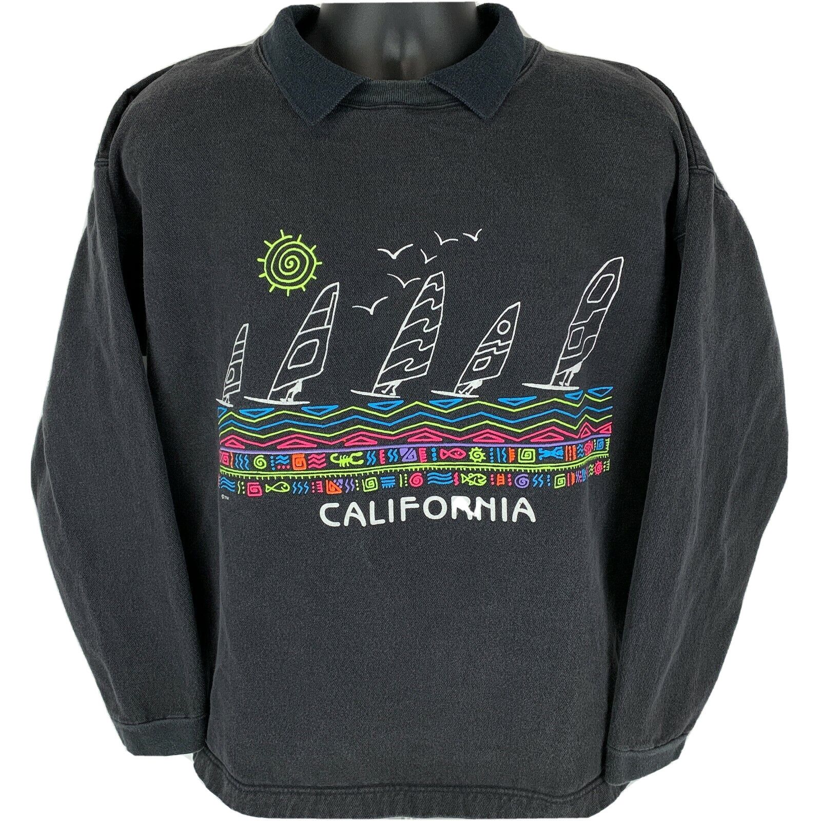 Vintage Vintage 80s California Windsurfing Polo Sweatshirt Black L Size US L / EU 52-54 / 3 - 1 Thumbnail