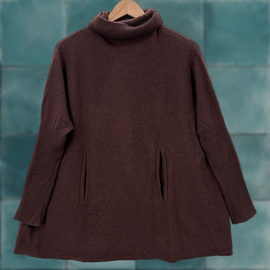 Vintage Garnet Hill Sweater Womens XS Wine Red Wool Cashmere Turtleneck Tunic Lagenlook Size XS / US 0-2 / IT 36-38 - 1 Thumbnail