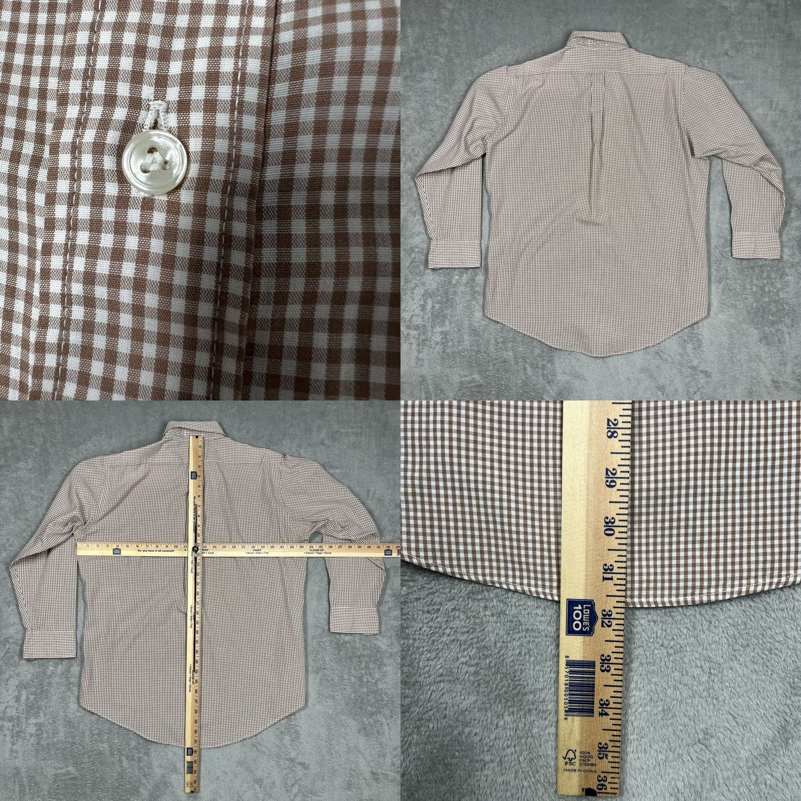 Arrow Arrow Shirt Dress Shirt Long Sleeve Button Up White Brown Check, Large, Men, Regular, Collar Button-Down, Oxford, Vintage No Size US L / EU 52-54 / 3 - 9 Thumbnail