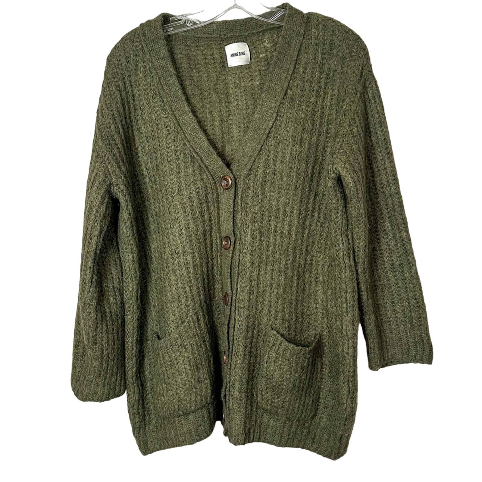 image of Anine Bing Annie Bing Forest Green Chunky Knit Cardigan, Euc, Xs, Women's