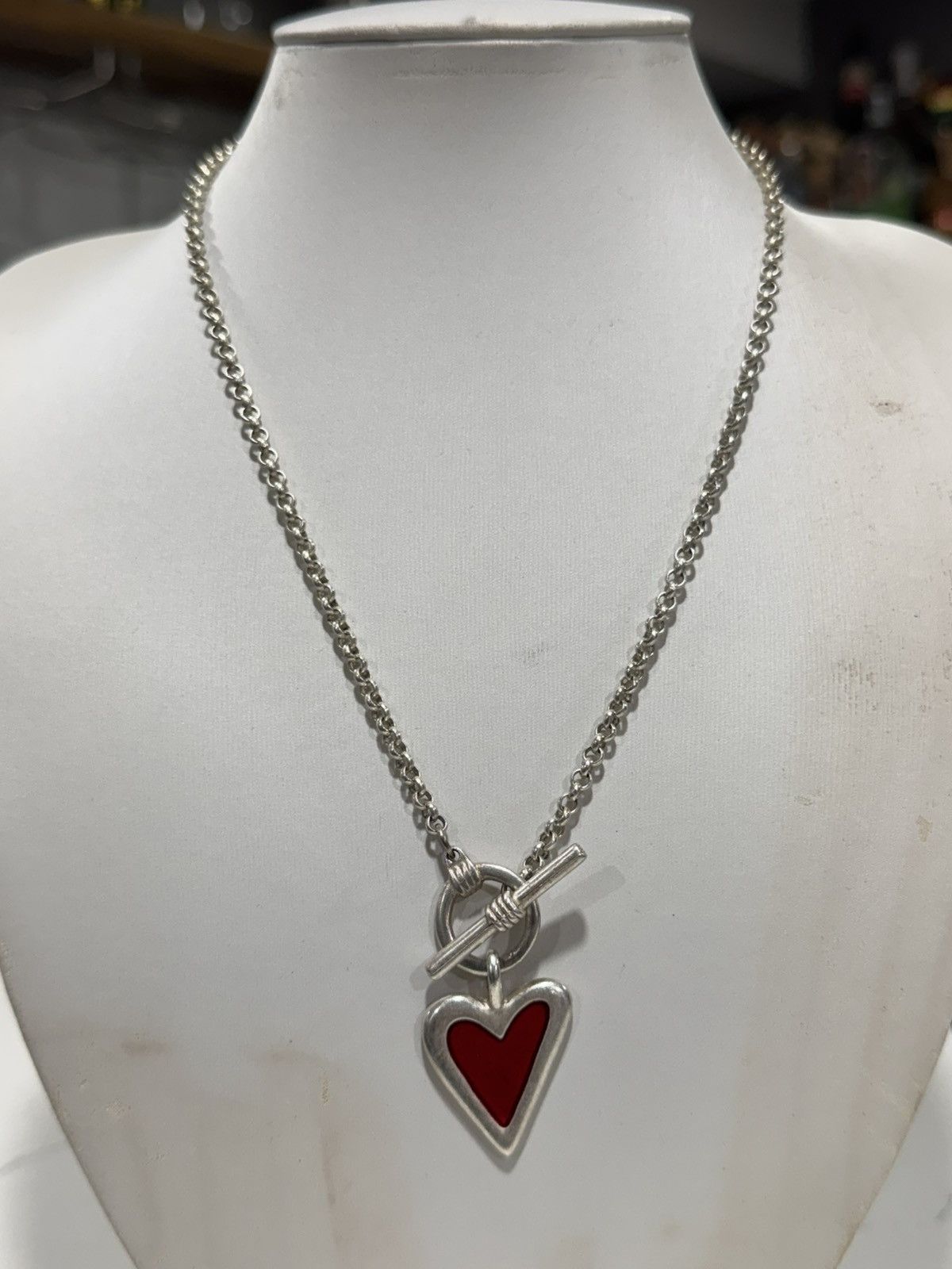 Sterling Silver Jackie Spector Sterling Silver Red Enamel Heart Necklace Size ONE SIZE - 2 Thumbnail