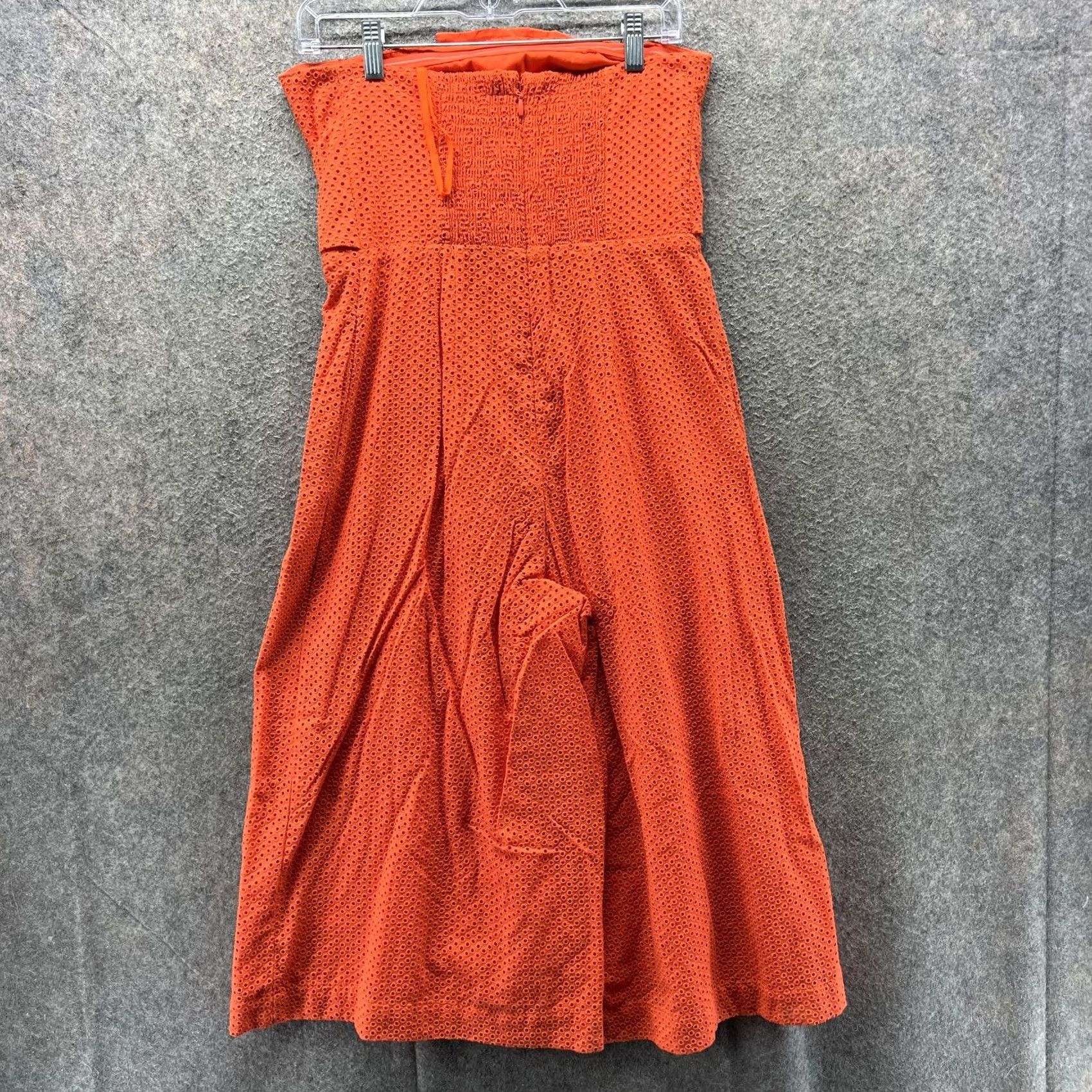 Vintage Eyelet Strapless Dress Womens 8 Orange Bow Front Fit & Flare Sundress Knee Mens? Size M / US 6-8 / IT 42-44 - 2 Thumbnail