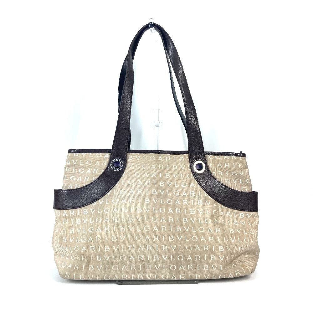 Bvlgari Logomania Briefcase Shoulder Bag Shawl Tote Canvas/leather Women Beige in Neutrals