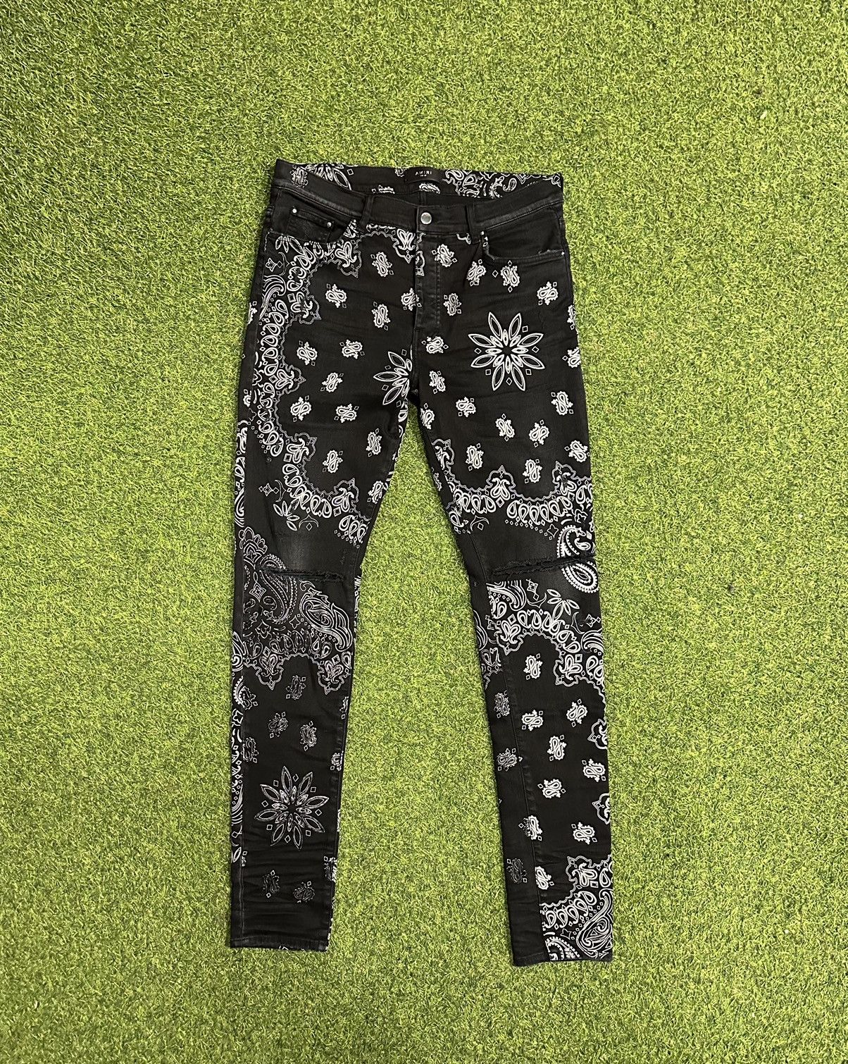 image of Amiri Black Paisley Bandana Denim Jeans Size 38 Uk, Men's