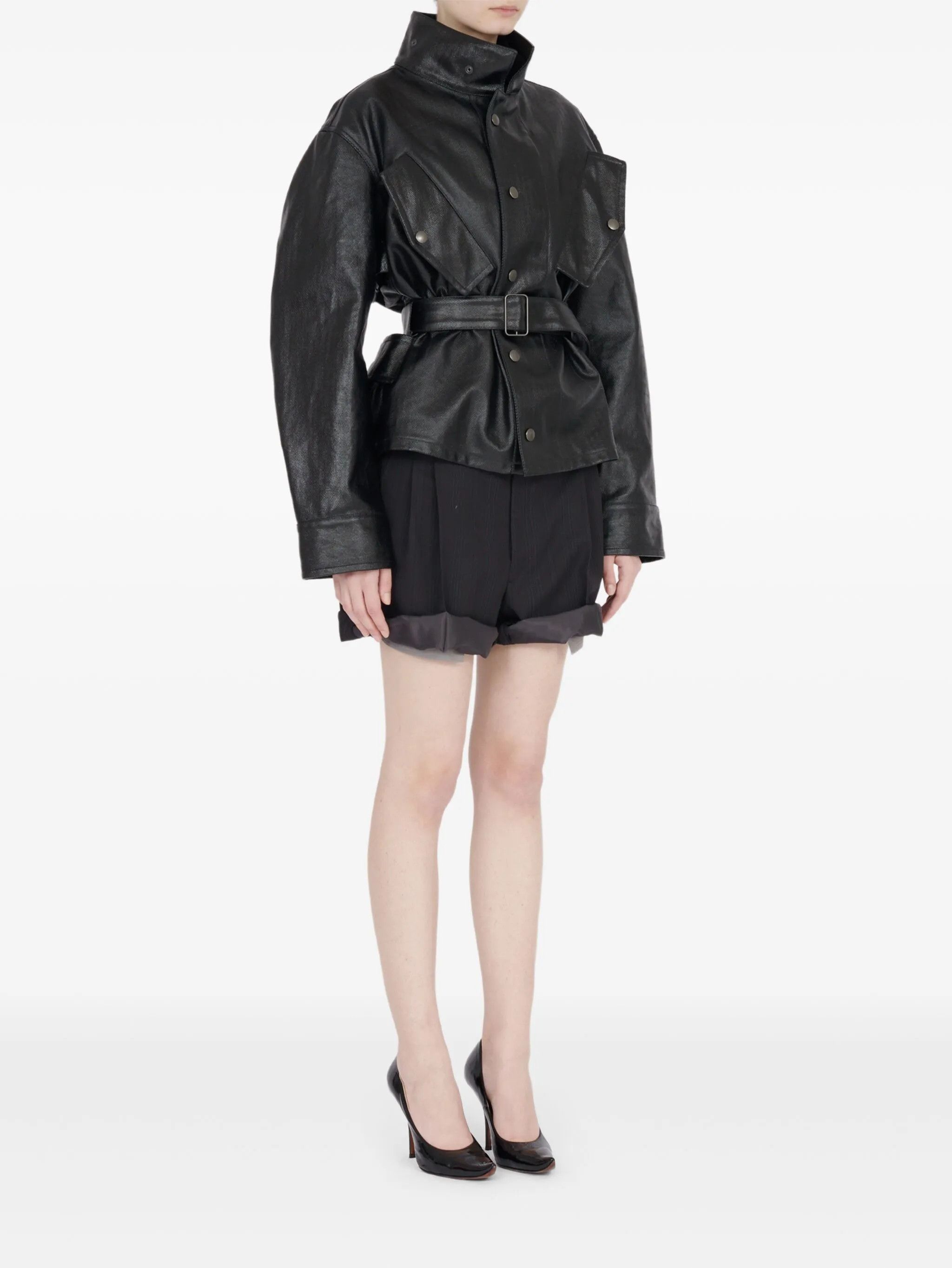 Maison Margiela o1w1db10526 Shiny Cotton Jacket in Black Size M / US 6-8 / IT 42-44 - 3 Thumbnail