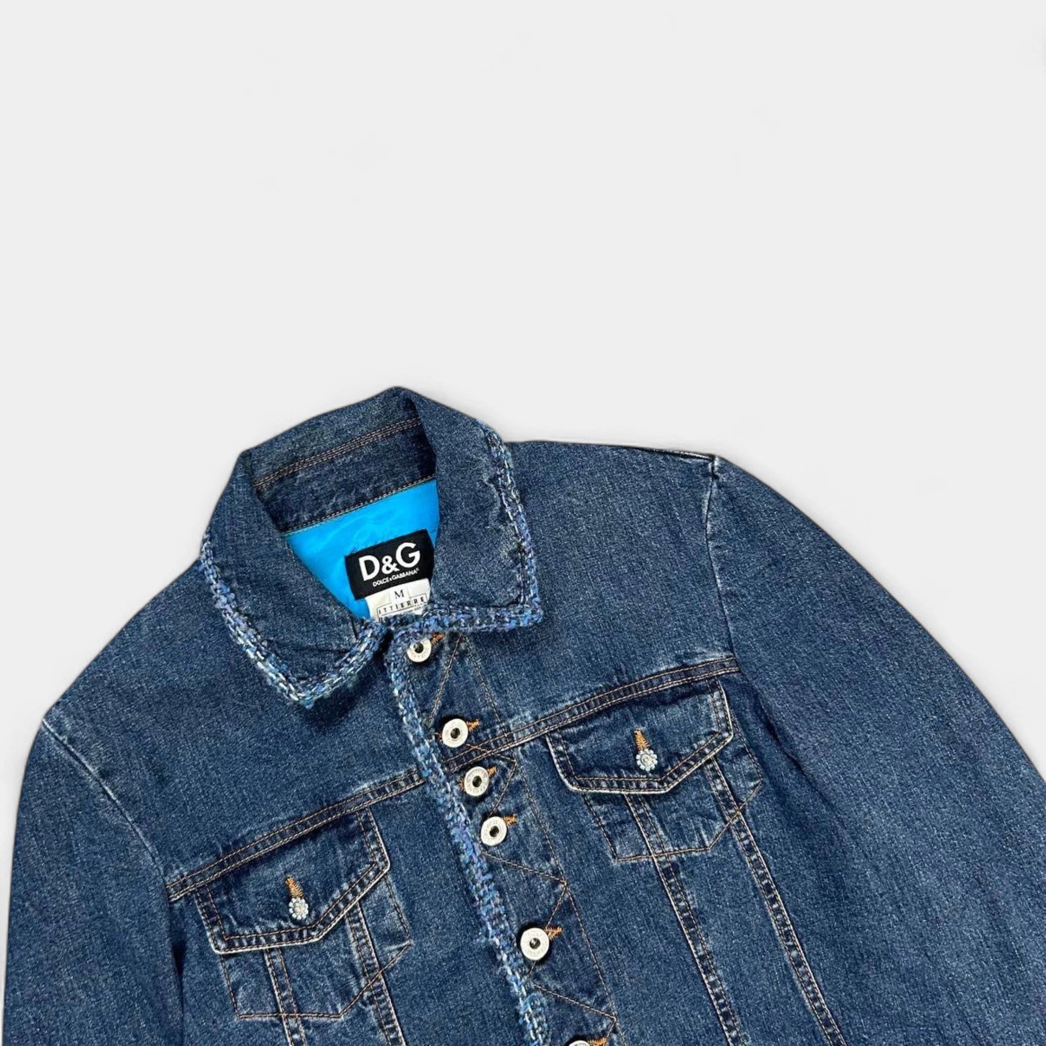 Dolce & Gabbana Dolce & Gabbana Blue Tweed Denim Jacket Size US M / EU 48-50 / 2 - 2 Thumbnail
