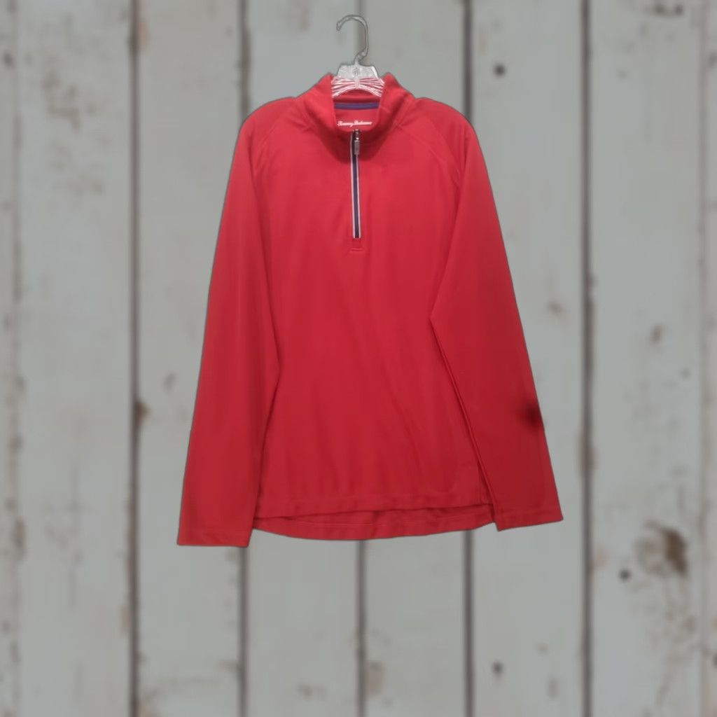 Tommy Bahama Tommy Bahama Sweatshirt Men's L Red 1/4 Zip Long Sleeve Pullover Stretch Casual USA Theme Logo Embroidered, Knit, Polyester Rayon Size US L / EU 52-54 / 3 - 1 Thumbnail