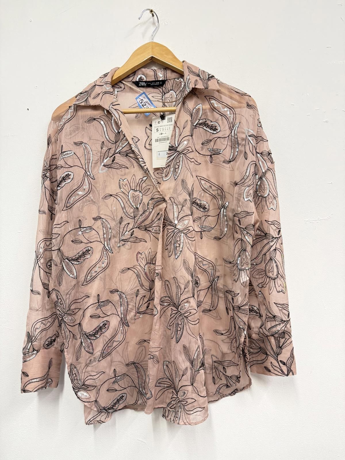 Zara Zara Pink Floral Embroidered Sequin Blouse Size S Size S / US 4 / IT 40 - 1 Thumbnail