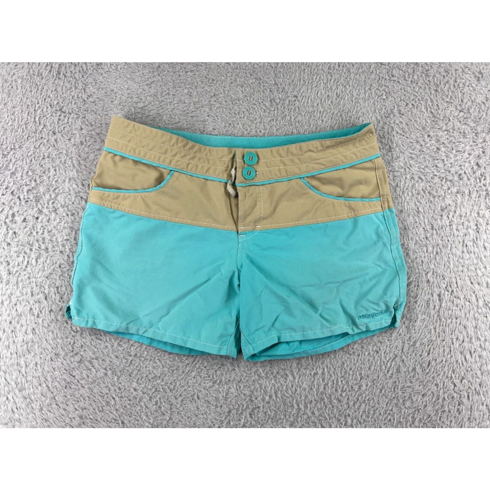 Patagonia Patagonia Shorts Womens 0 Teal Beige Nylon Blend Stretch Double Button Pockets Size 25" / US 0 / IT 36 - 2 Thumbnail