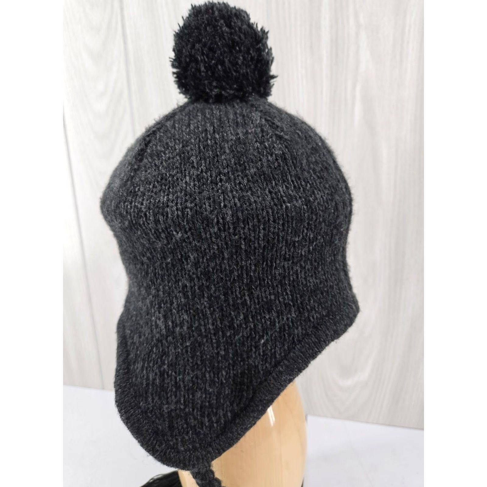 American Eagle Outfitters Y2K American Eagle AE Knit Beanie Hat Pom Pom Tassels Trapper Style Black Gray Unisex Adults One Size Beanie Winter Fall Logo Embroidered Tassled Size ONE SIZE - 6 Thumbnail