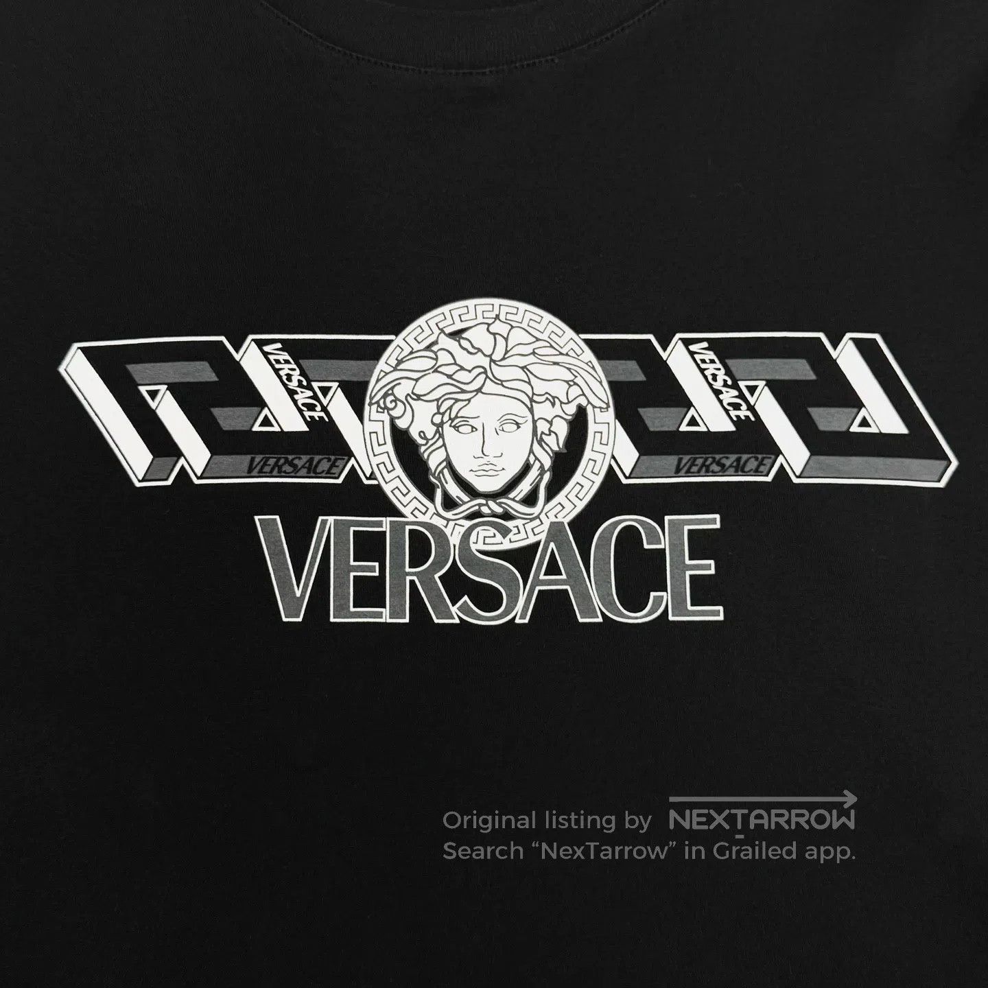 Versace Versace Black Shiny Cotton Medusa Letter Logo Short Sleeve Size US L / EU 52-54 / 3 - 4 Thumbnail