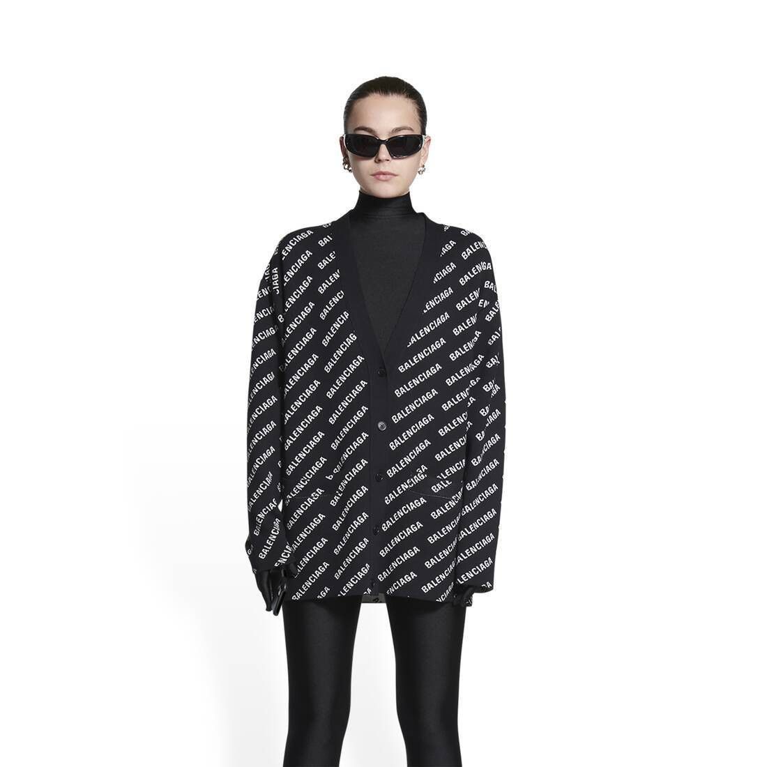 Balenciaga o1mt1gz0924 Mini Allover Logo Cardigan in Black/White Size XS / US 0-2 / IT 36-38 - 6 Thumbnail