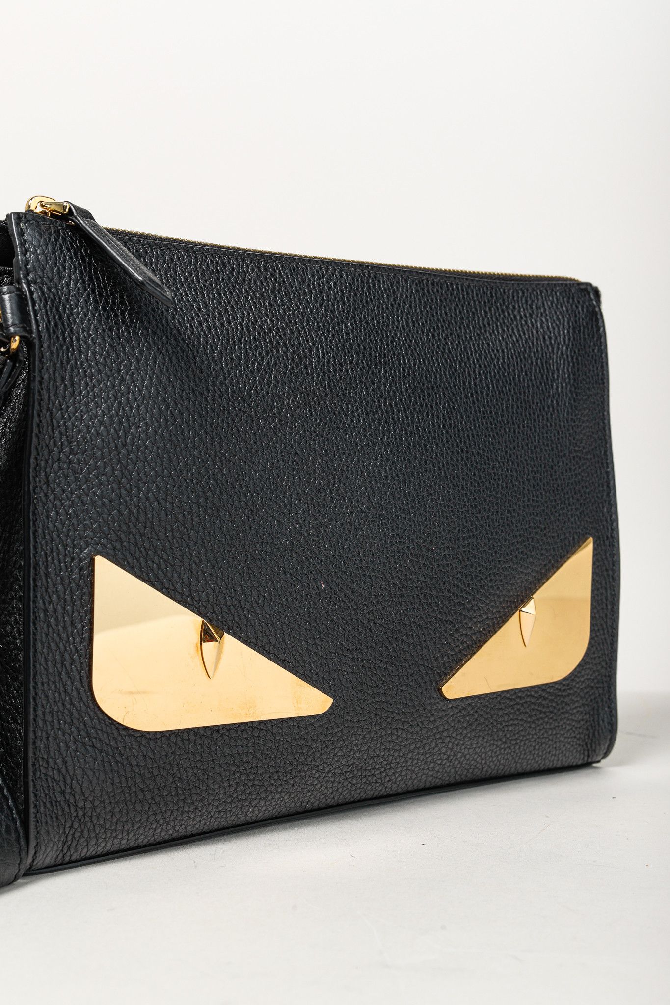 Fendi Fendi Monster Black Pebbled Leather Large Clutch Size ONE SIZE - 5 Thumbnail