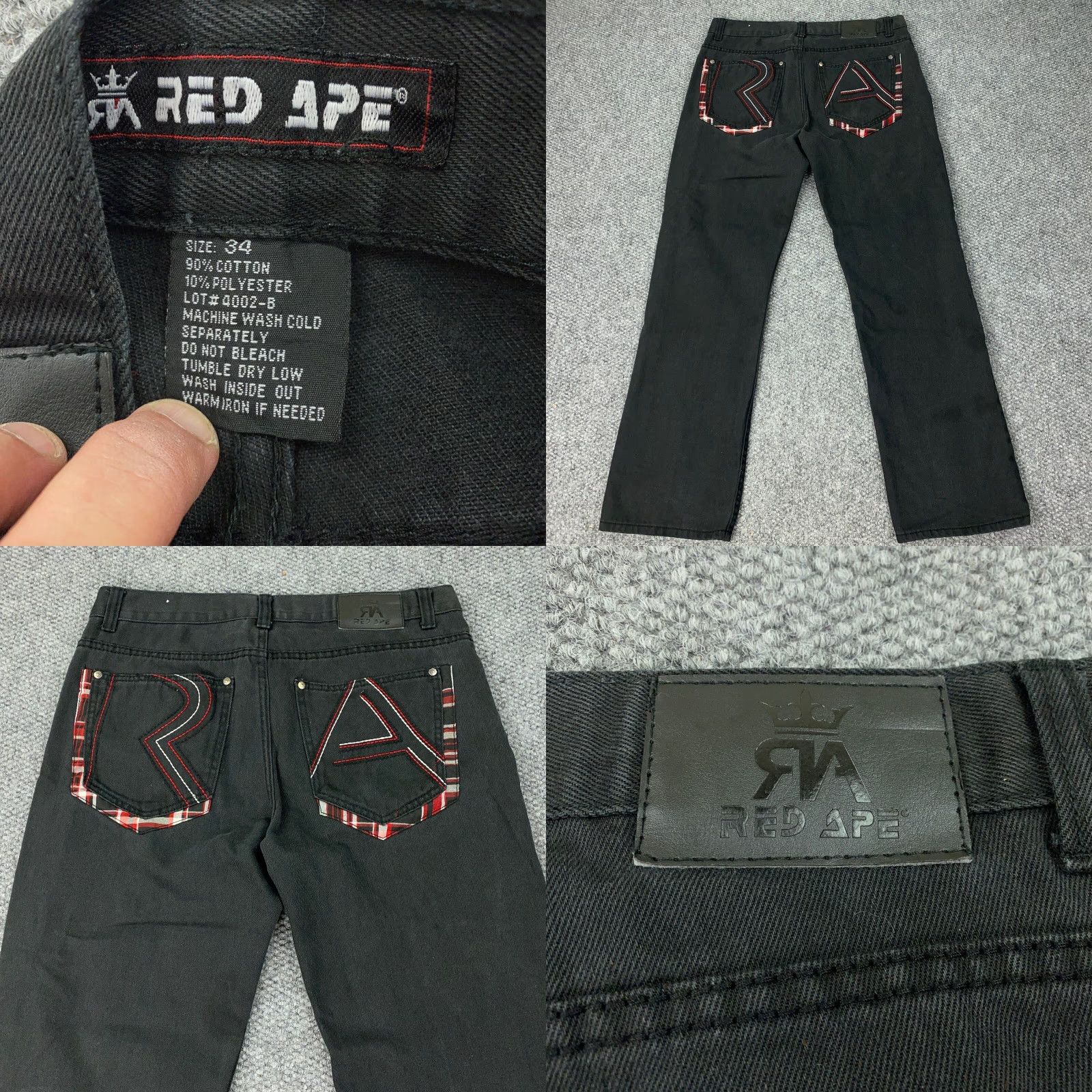 Denime Red Ape Jeans Mens Size 34 Black Denim Baggy Hip Hop Streetwear Grunge Y2K Size US 34 / EU 50 - 8 Thumbnail