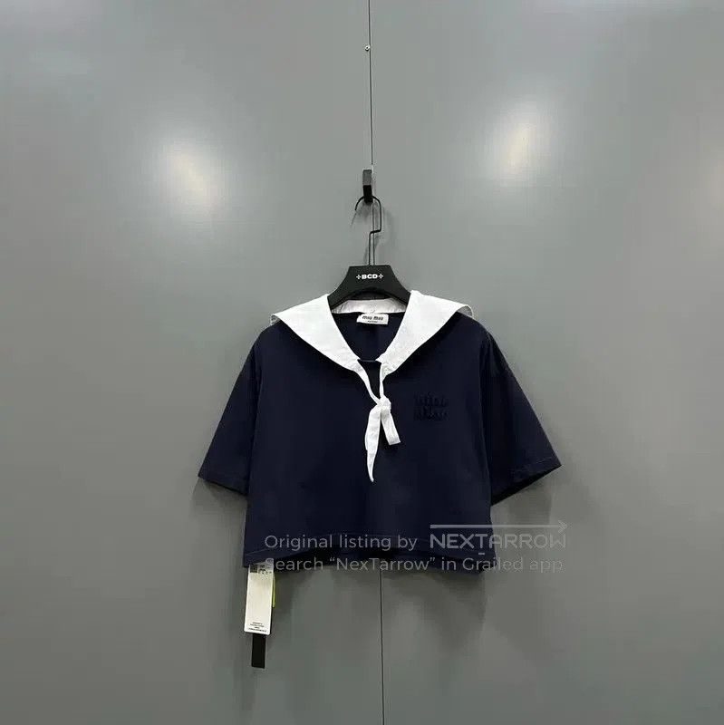 Miu Miu Miu Miu Summer Navy Blue Short Sleeve T-Shirt . Size S / US 4 / IT 40 - 1 Thumbnail