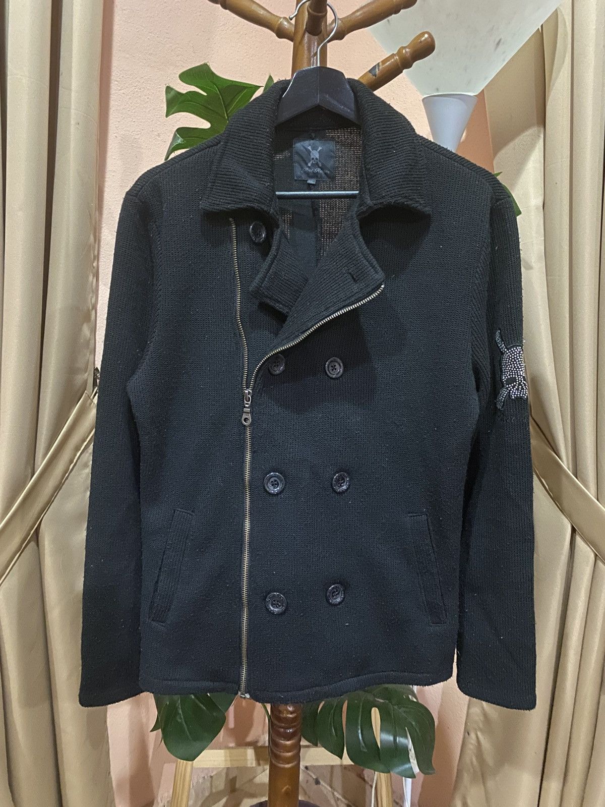 RATS JAPAN × Roen Rat Roen Japan Black Asymmetrical Knit DoubleBreasted Jacket Size M / US 6-8 / IT 42-44 - 1 Thumbnail