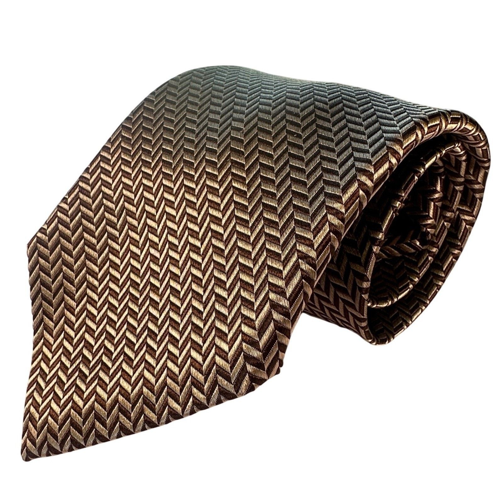 Paul Fredrick Paul Fredrick Silk Tie Herringbone Pattern Brown Formal NWT Size ONE SIZE - 2 Thumbnail