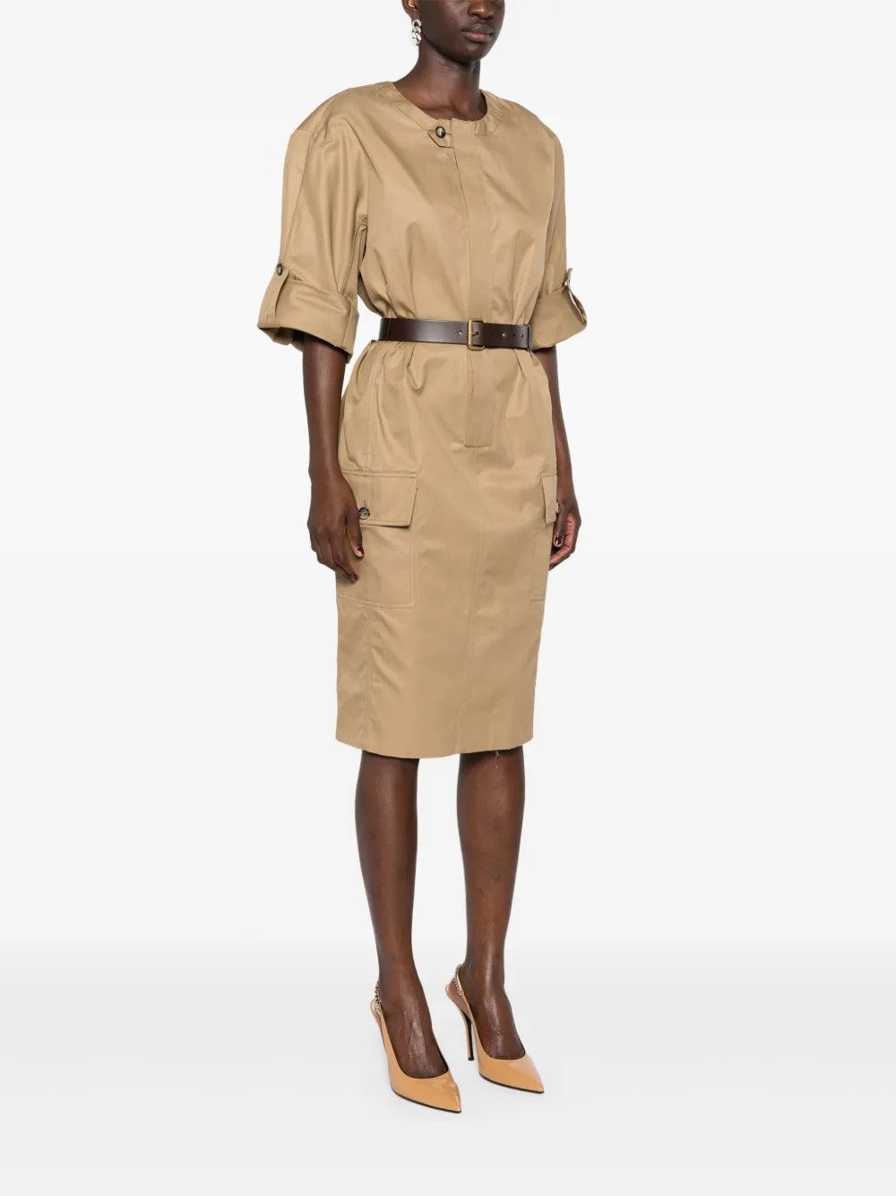 Saint Laurent Paris o1y0126 Midi Dress in Beige Size M / US 6-8 / IT 42-44 - 3 Thumbnail