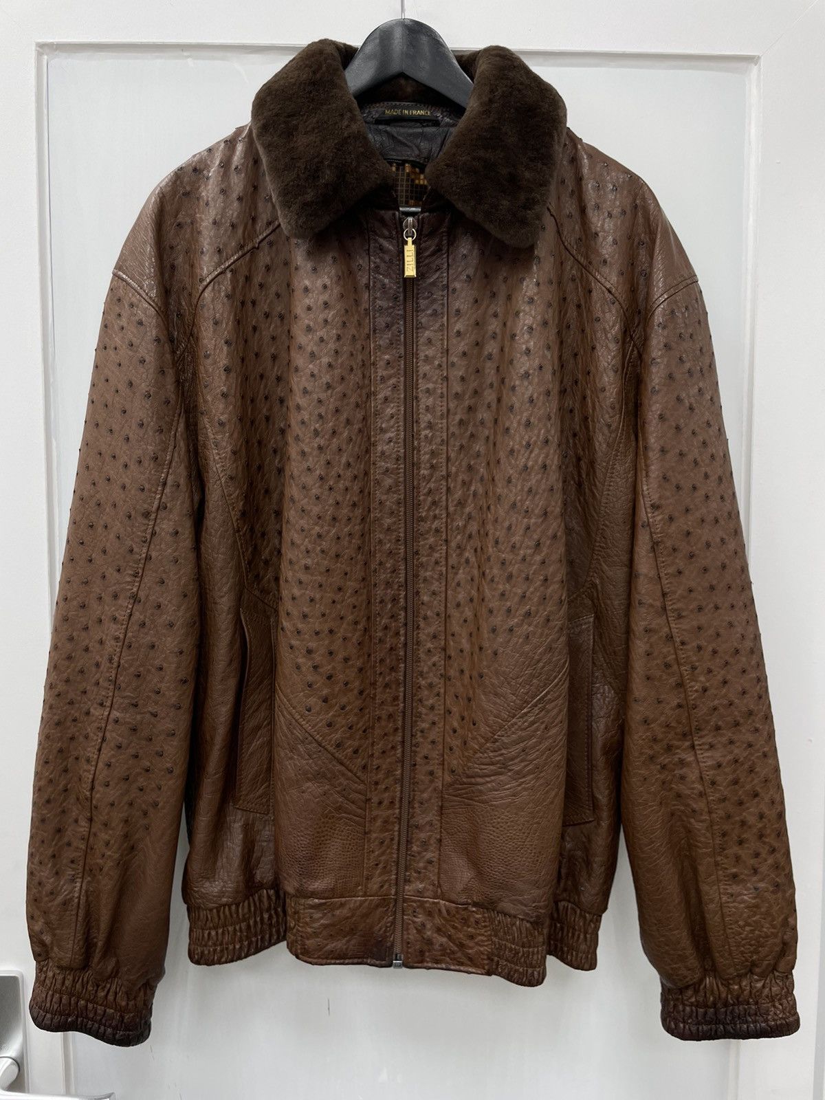 Zilli Zilli Ostrich Leather Biker Fur Vest Silk Bomber