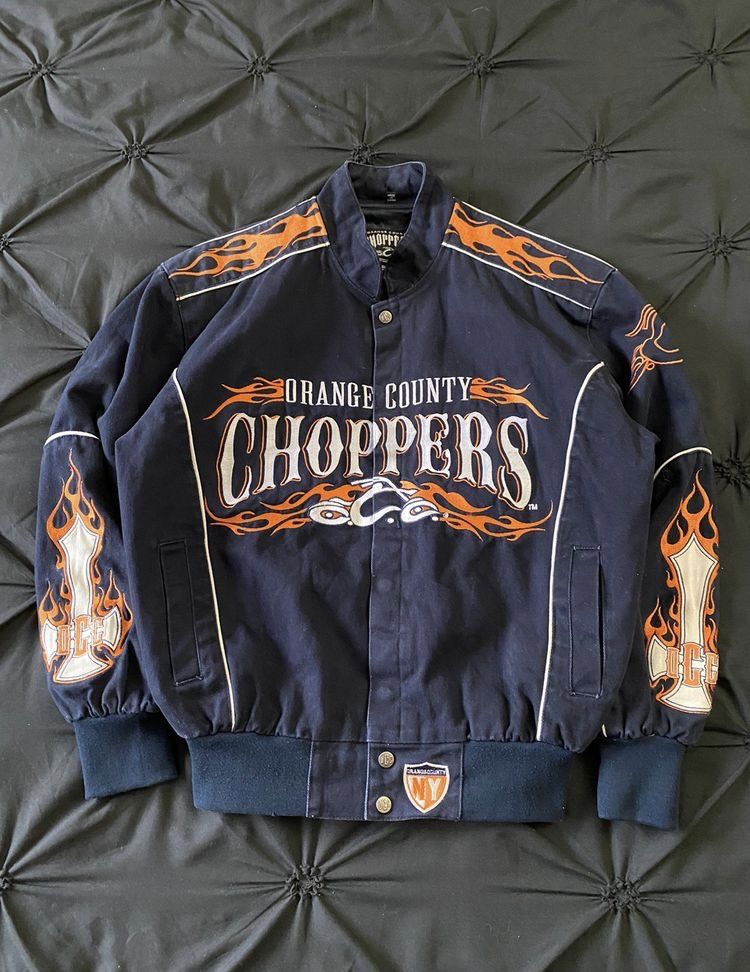 image of 90's Archive Orange County Choppers Racing Bomber Jacket in Navy, Men's (Size Small)