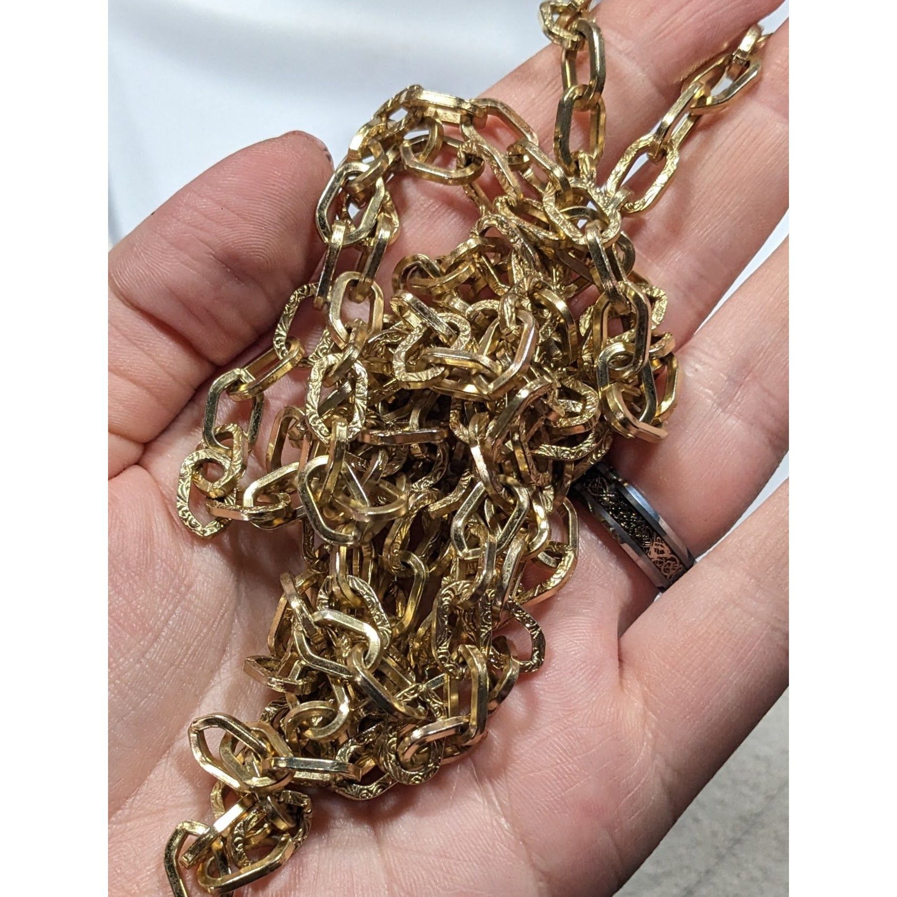 Other Vintage Floral Engraved Gold Tone Chain Necklace Size ONE SIZE - 4 Thumbnail