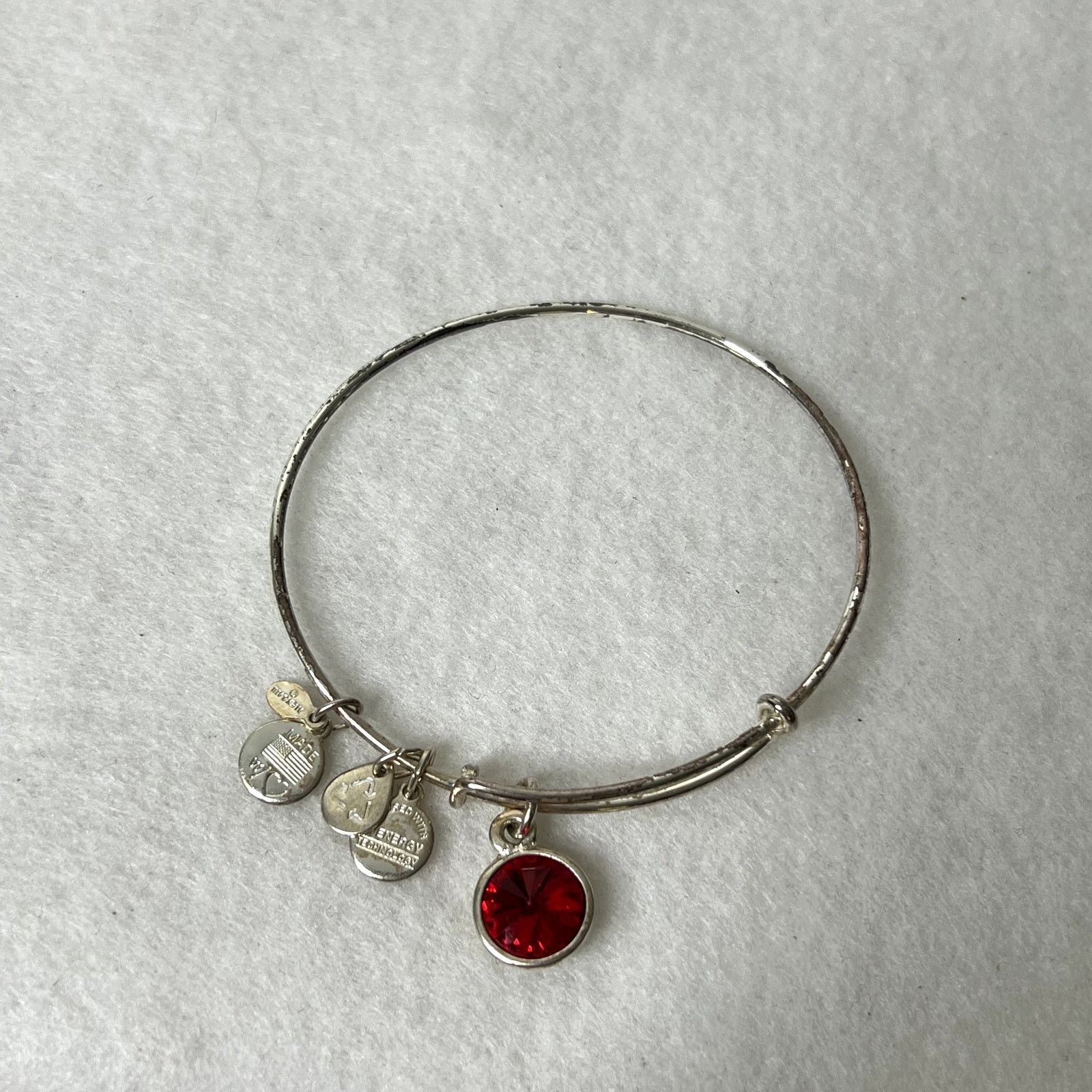 Other Alex Ani Silver July Birthstone Ruby Charm Bangle Bracelet Size ONE SIZE - 2 Thumbnail