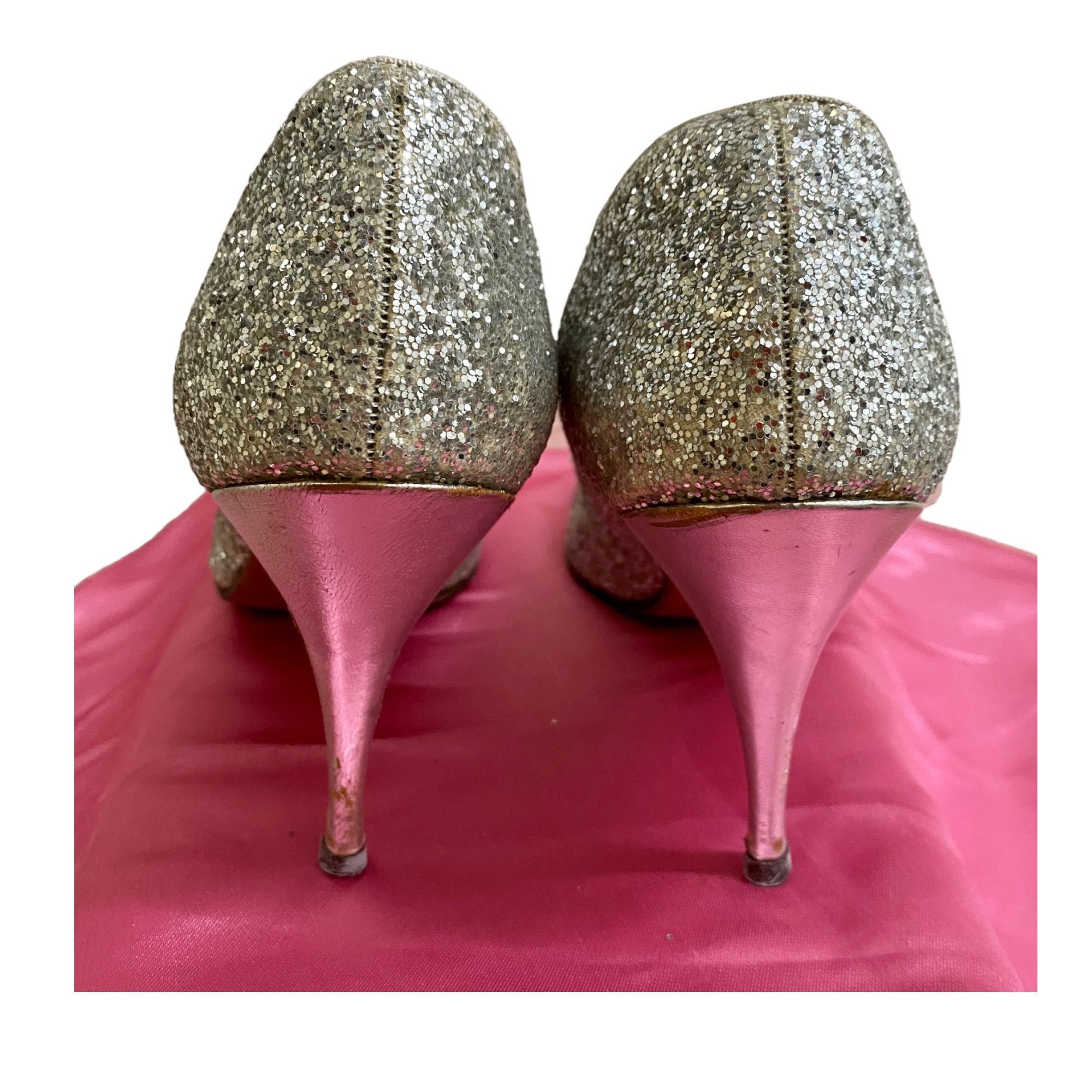 Schiaparelli Vintage 1950s Schiaparelli Silver Glitter Pumps Size US 10 / IT 40 - 4 Thumbnail