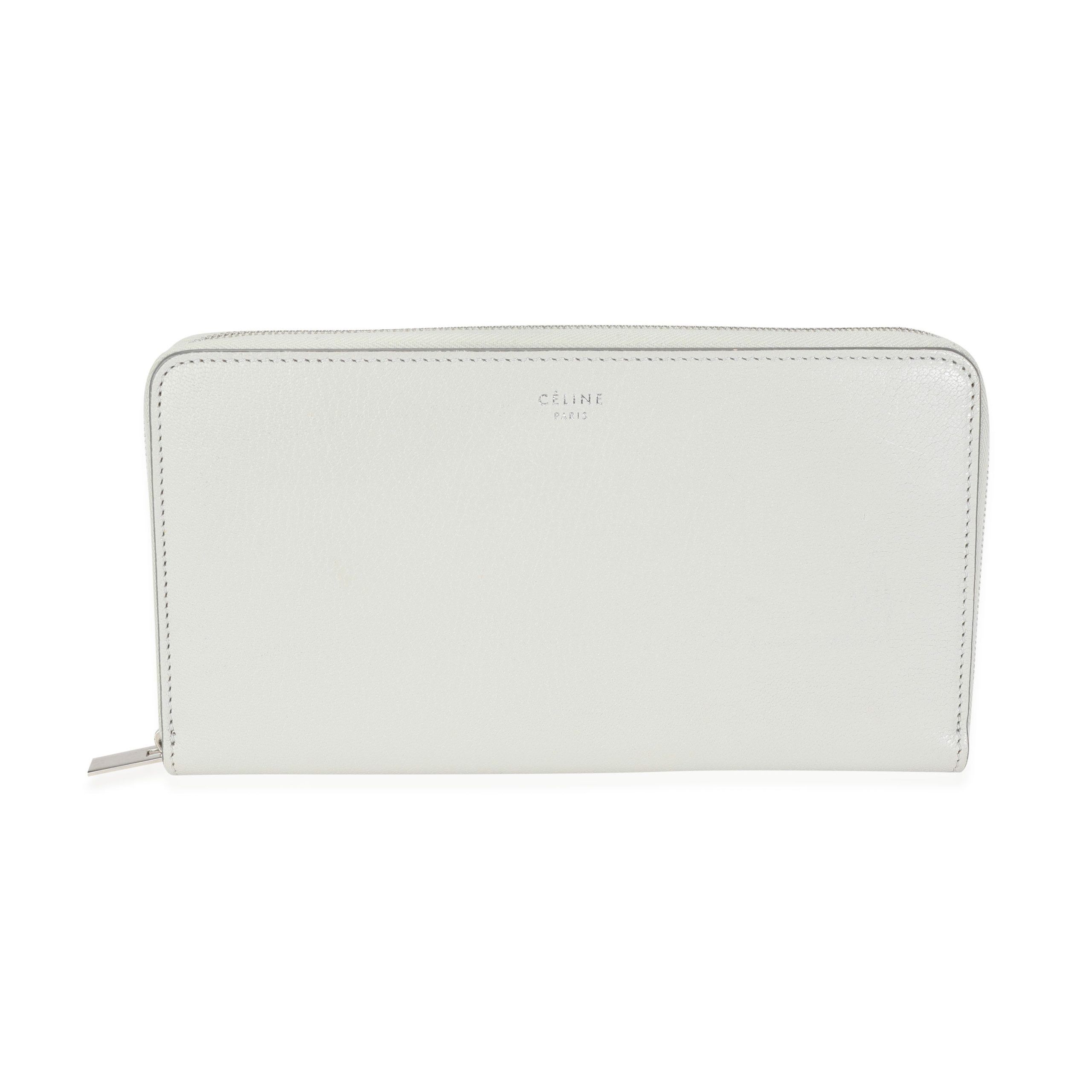 image of Celine Cement Leather Large Zip-Around Wallet in White, Women's