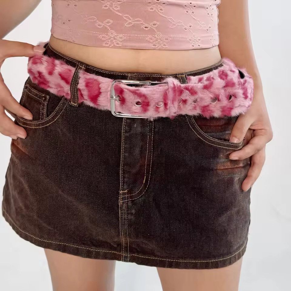 Japanese Brand Y2k snow leopard fuzzy fur belt Size 30 - 2 Thumbnail