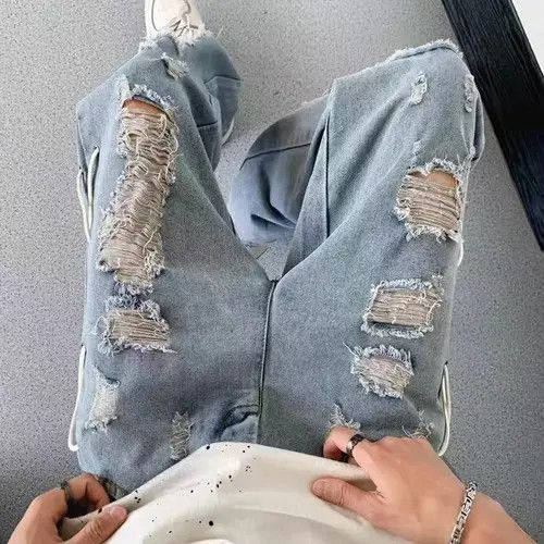 VIBE Street design ripped side drawstring straight-leg jeans Size US 32 / EU 48 - 8 Thumbnail