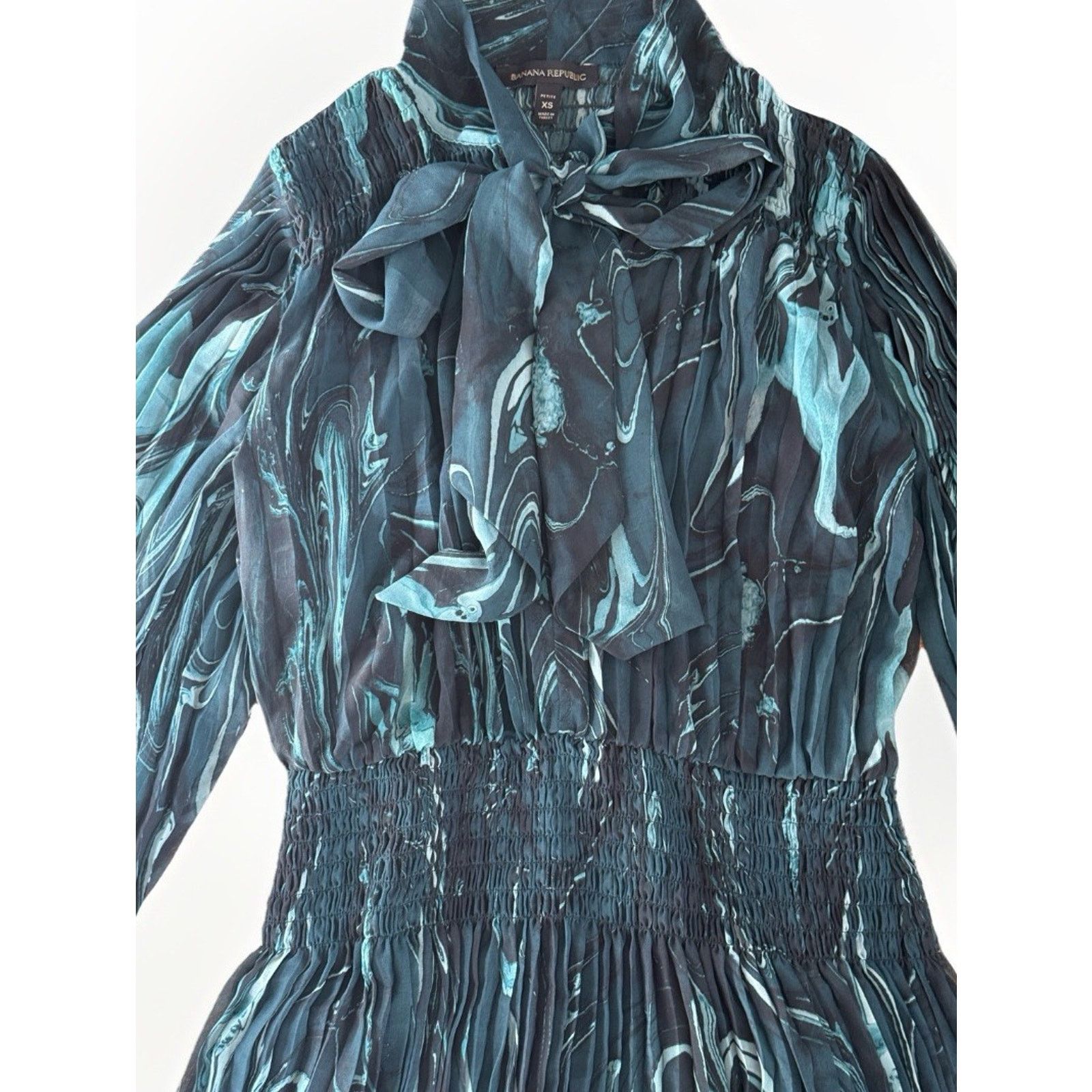 Banana Republic Banana Republic Teal Marble Tie Scarf Neck Dress XS Women's Size XS / US 0-2 / IT 36-38 - 5 Thumbnail