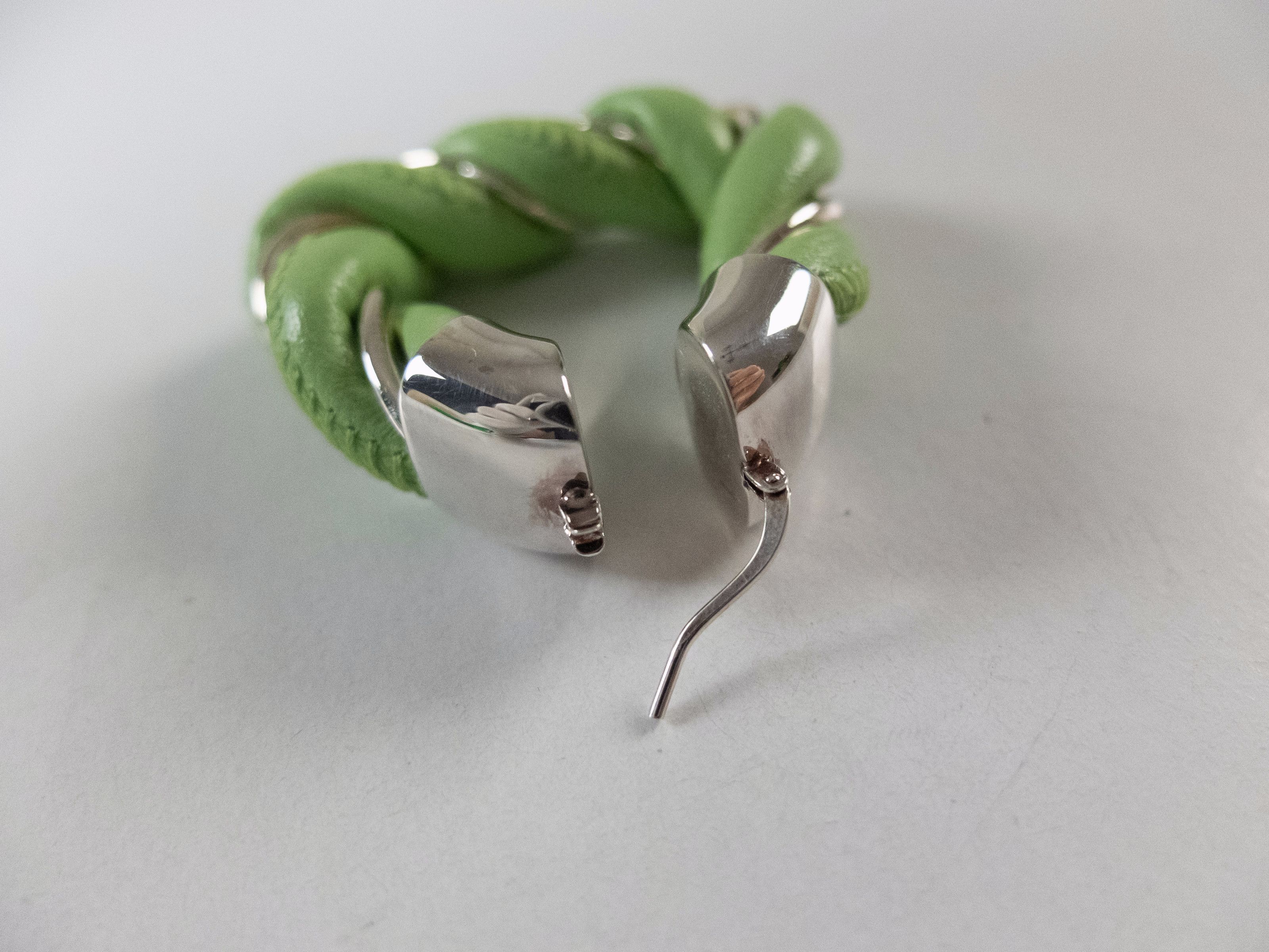 Bottega Veneta BOTTEGA VENETA Twist triangle green leather silver earrings Size ONE SIZE - 7 Thumbnail