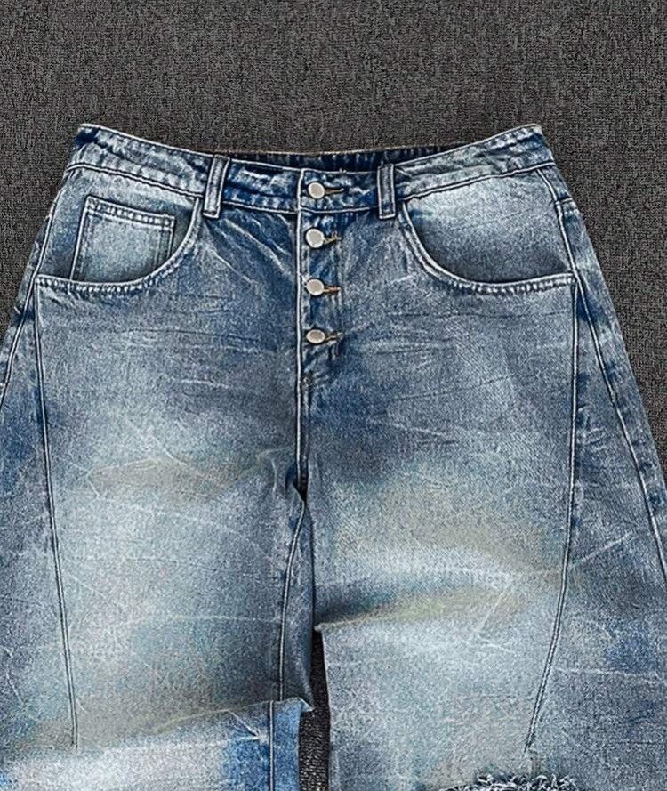 Jean Hikaru x Juri Retro Distressed ripped baggy Jeans Size US 37 - 3 Thumbnail