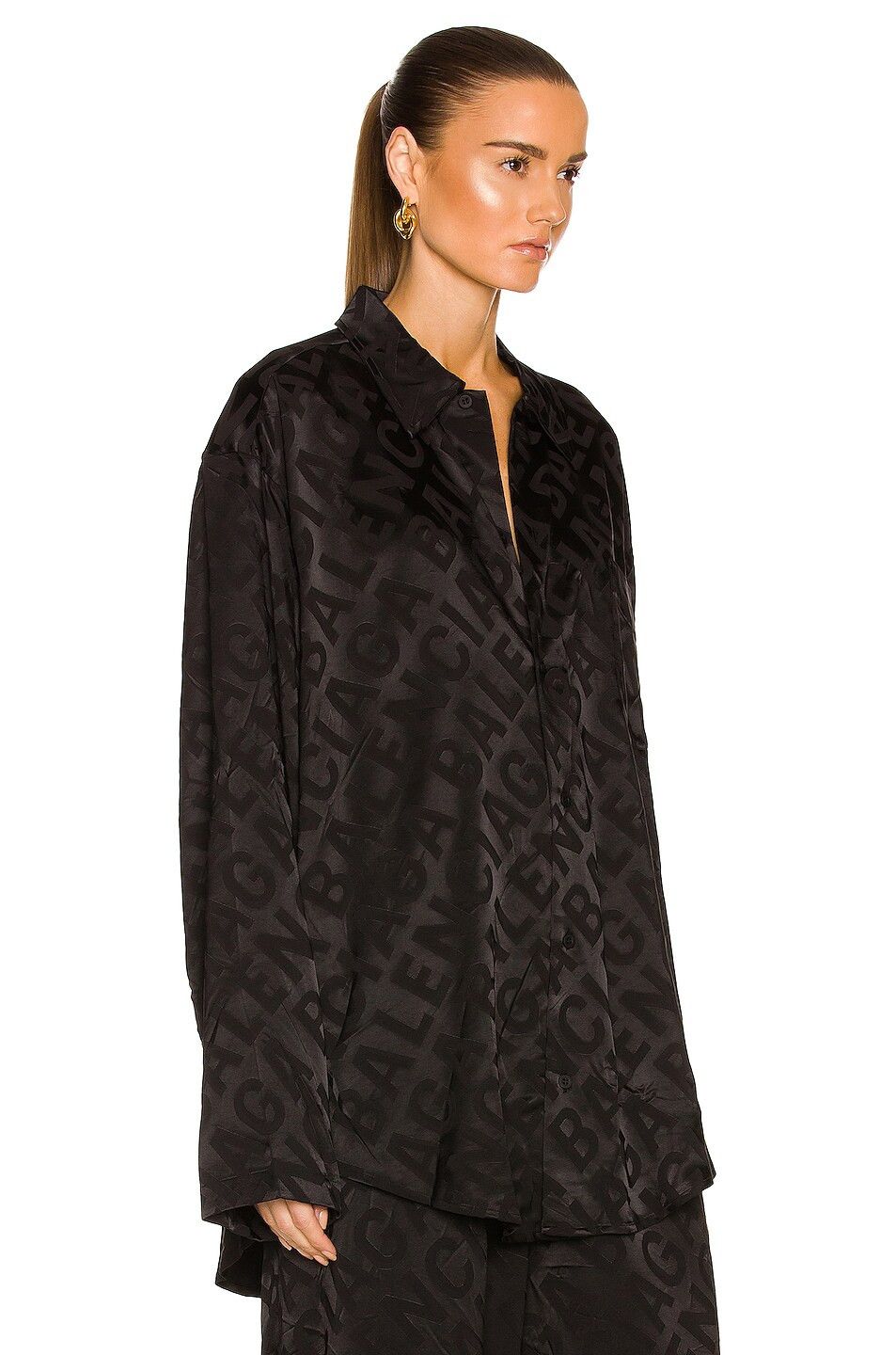 Balenciaga o1bcso1str0525 Large Allover Logo Minimal Shirt in Black Size XL / US 12-14 / IT 48-50 - 2 Thumbnail