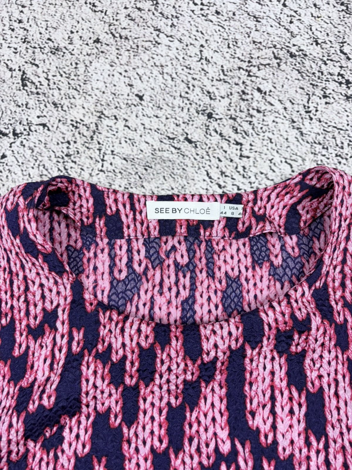 Chloe See By Chloe 100% Silk Trompe L'oeil Knit Print Top IT44 Size M / US 6-8 / IT 42-44 - 6 Thumbnail