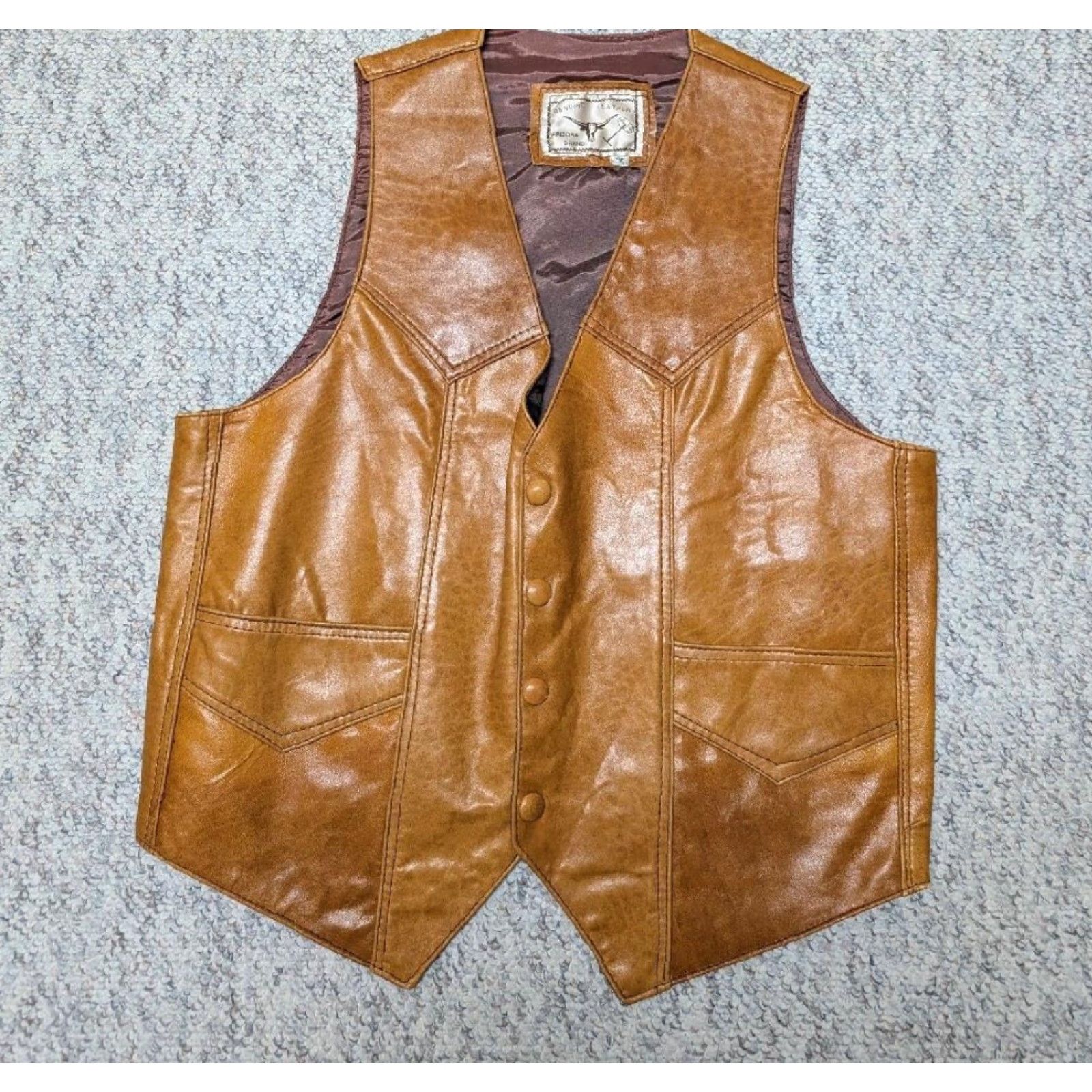 Vintage VINTAGE handcrafted brown leather Western vest S Men 38-40 Harley snap front rodeo Cowboy motorcycle Size US S / EU 44-46 / 1 - 6 Thumbnail
