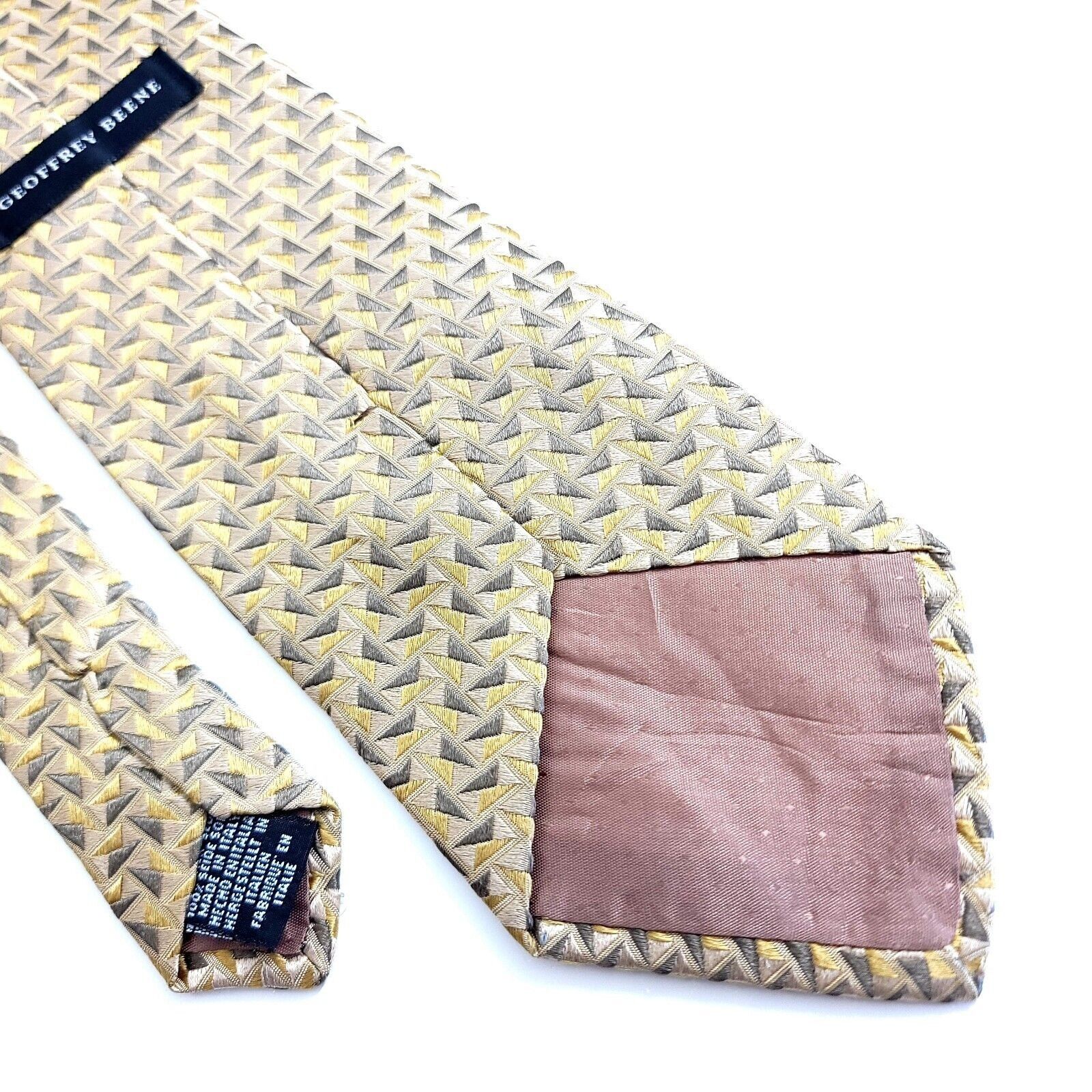 Vintage Geoffrey Beene Gold Tan Geometric Woven Wide Silk Tie Size ONE SIZE - 5 Thumbnail