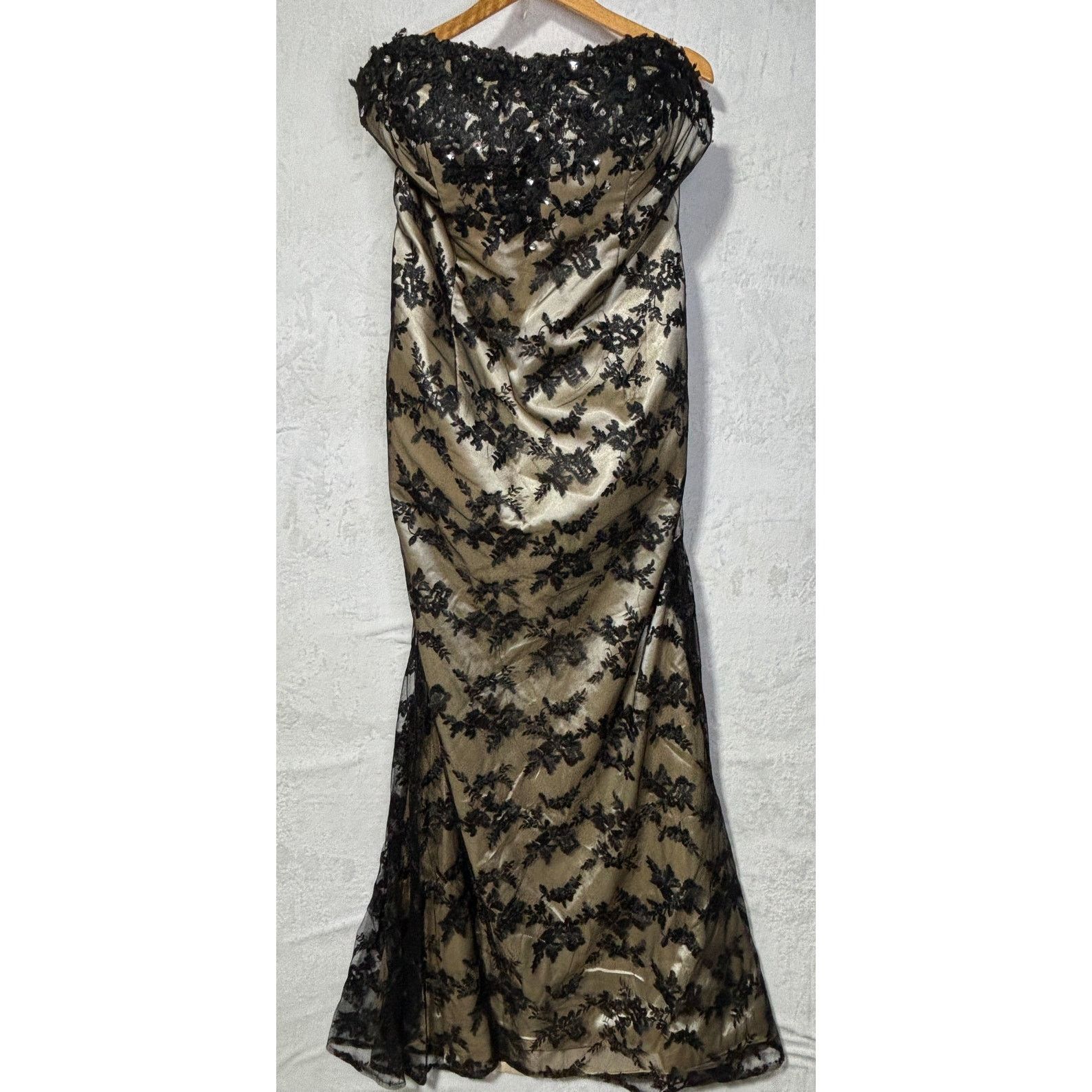 Other HEBEOS Strapless Trumpet Black Lace Over Gold Satin | NWOT Size XL / US 12-14 / IT 48-50 - 3 Thumbnail
