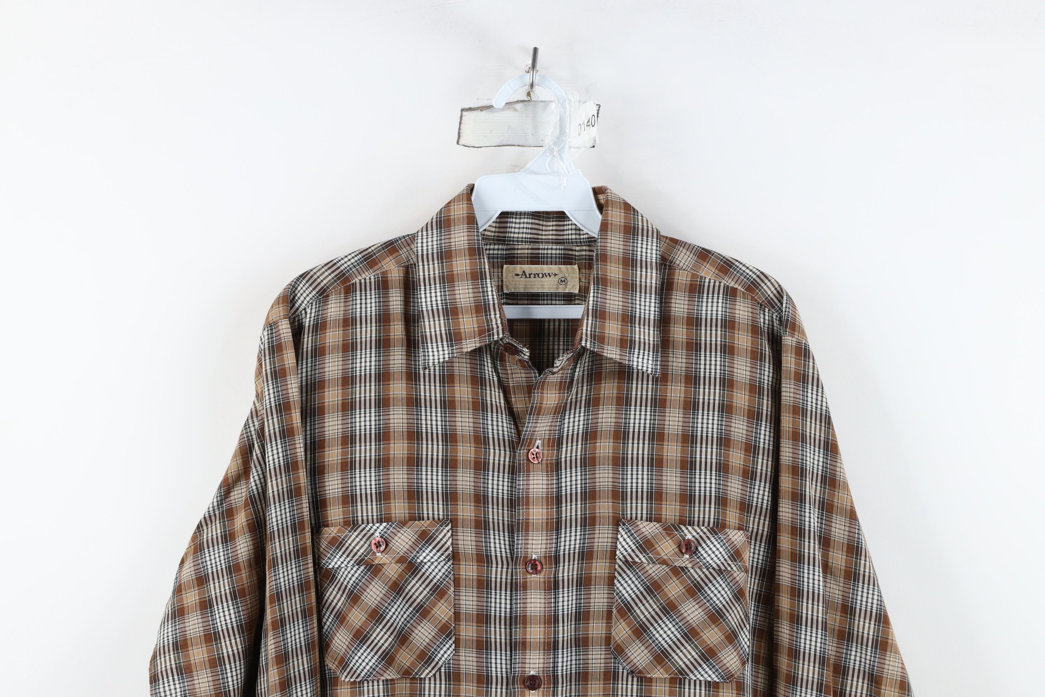 Vintage Vintage 70s Streetwear Collared Button Shirt Brown Plaid Size US M / EU 48-50 / 2 - 2 Thumbnail