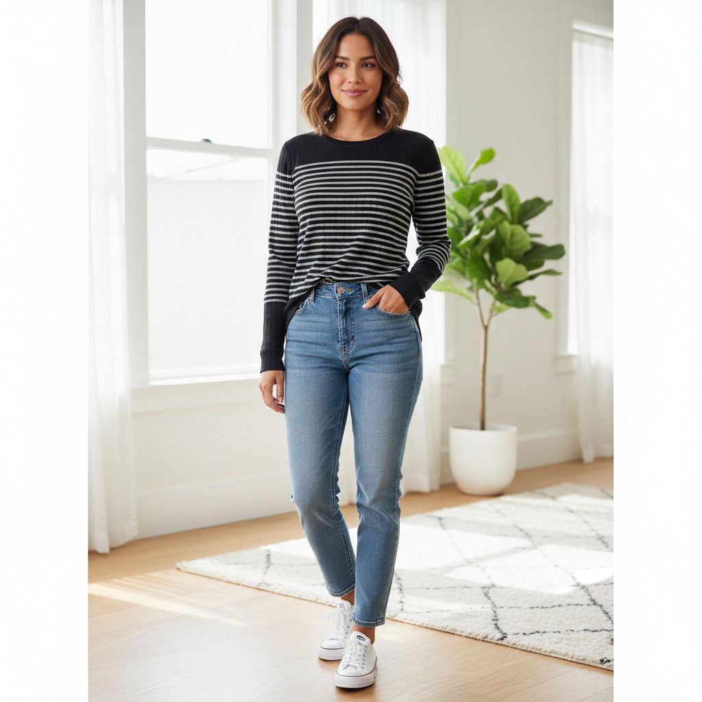 Talbots T by Talbots Size M Sweater Crew Neck Black White Stripe Size M / US 6-8 / IT 42-44 - 4 Thumbnail